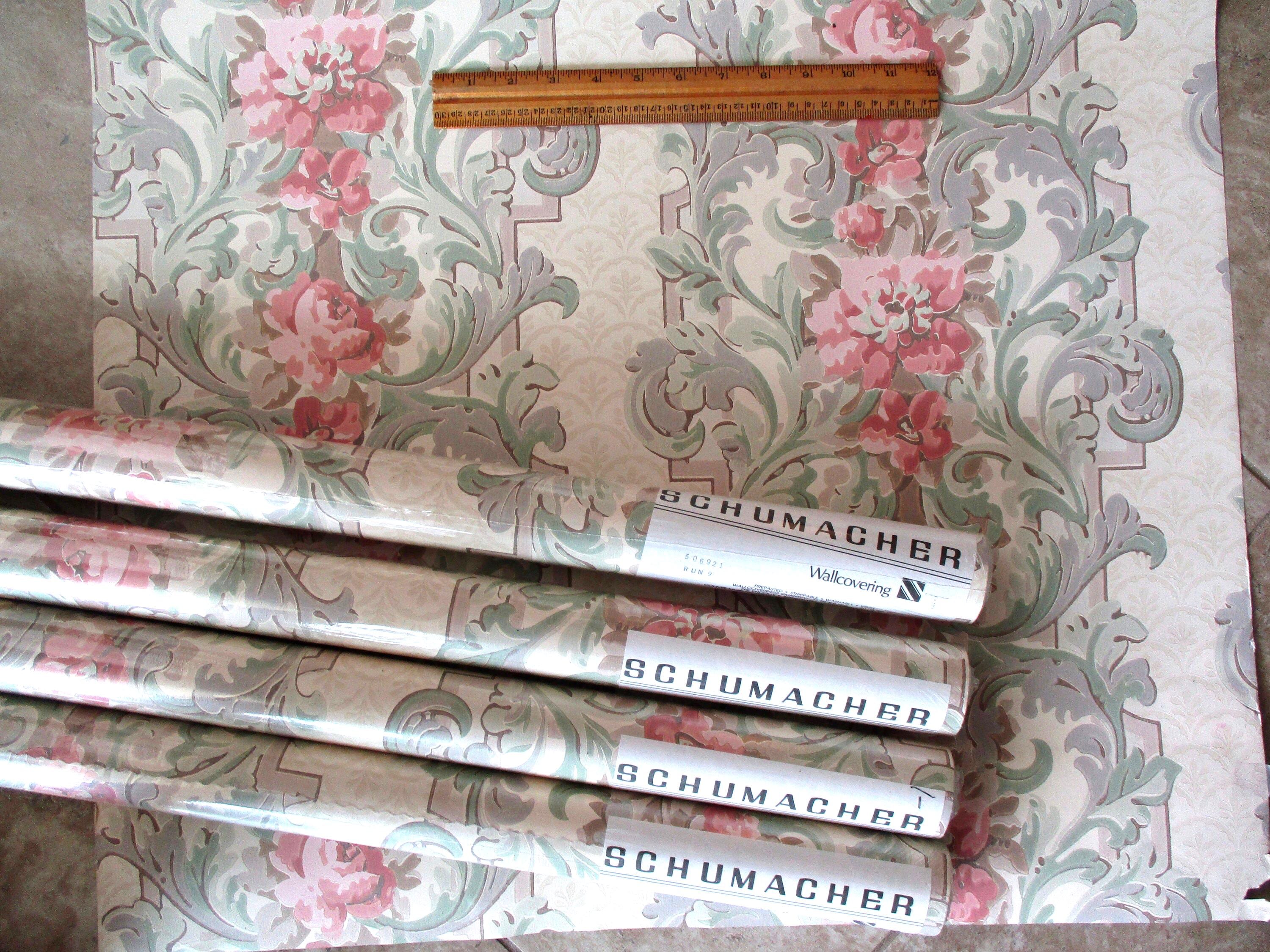 Vintage Schumacher Floral Vinyl Wallpaper - 5 Rolls