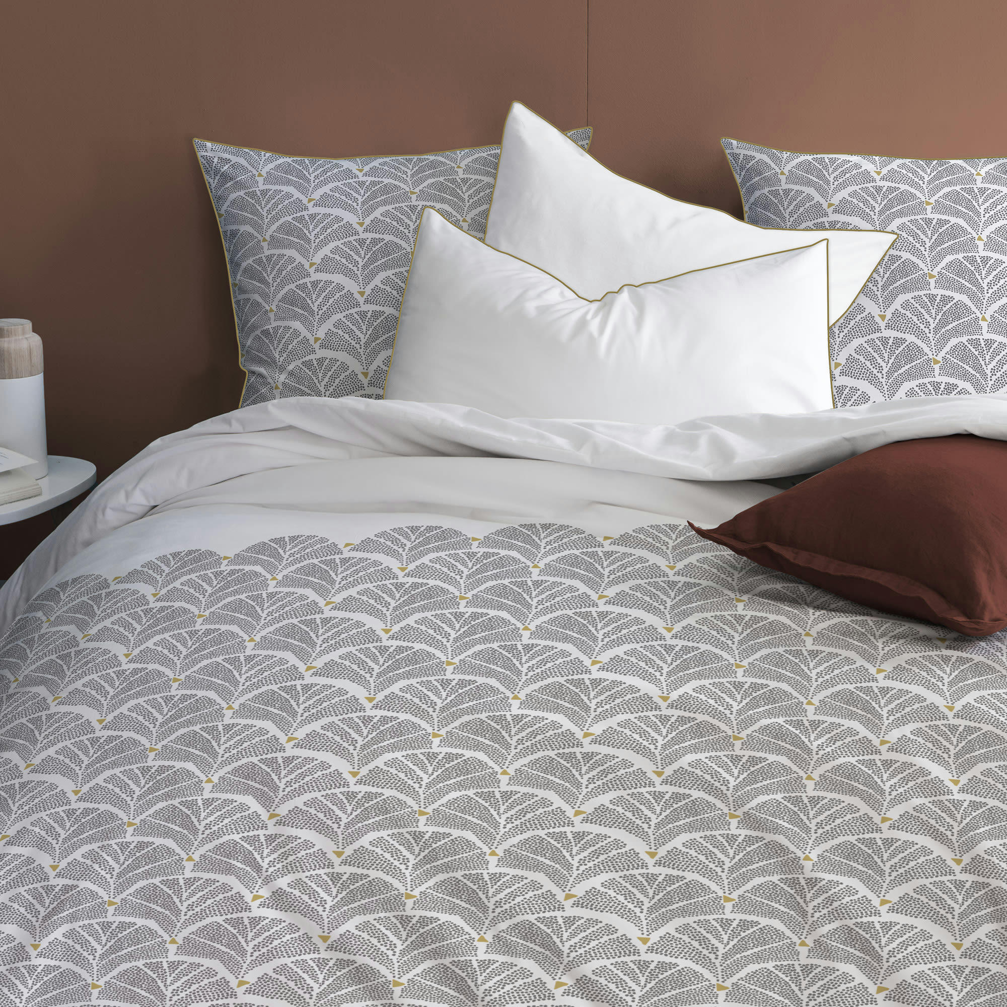 RÊVE DÉCO - Parure de lit imprimée en coton Blanc 260x240+2x65x65cm