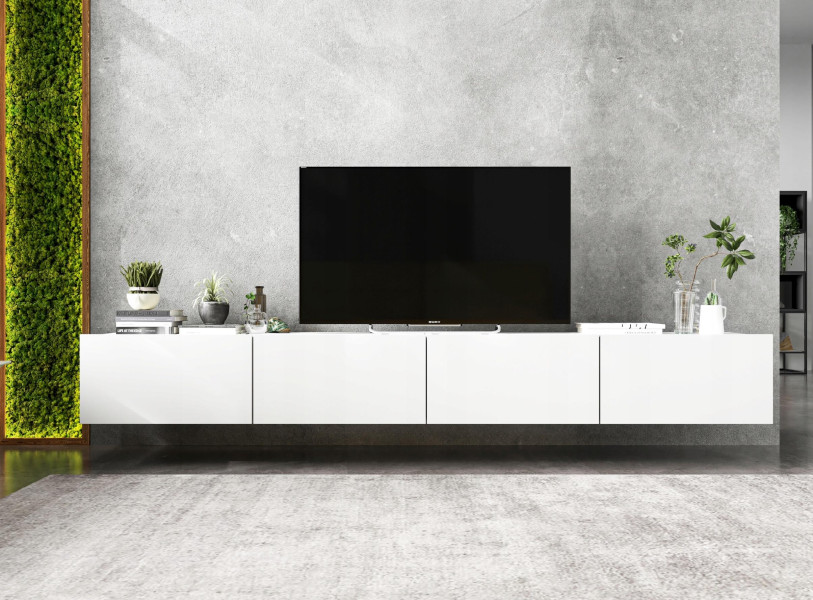 Szafka RTV Loft wisząca komoda RTV biała MAT 240cm