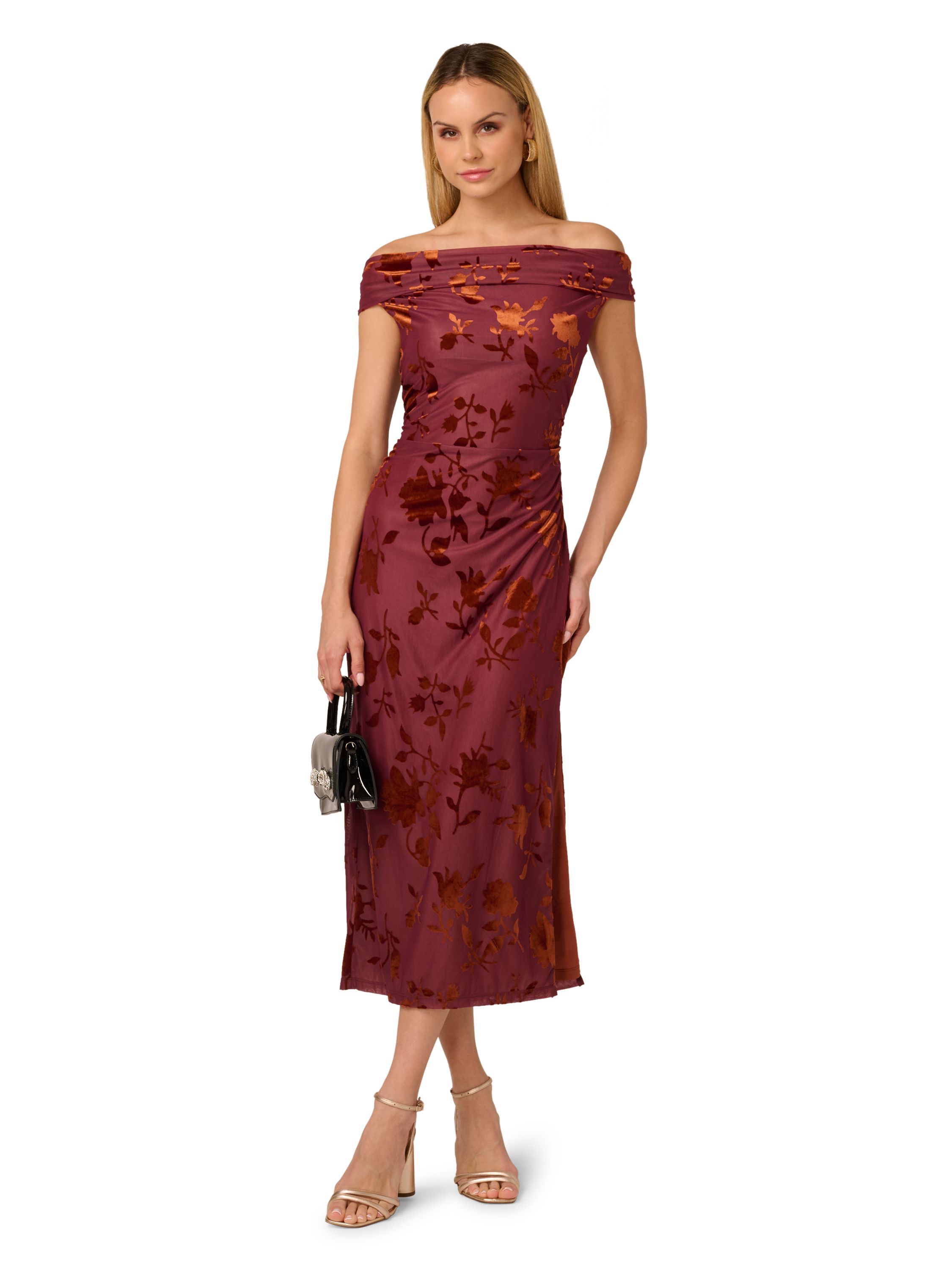 Adrianna Papell Burnout Velvet Midi Dress