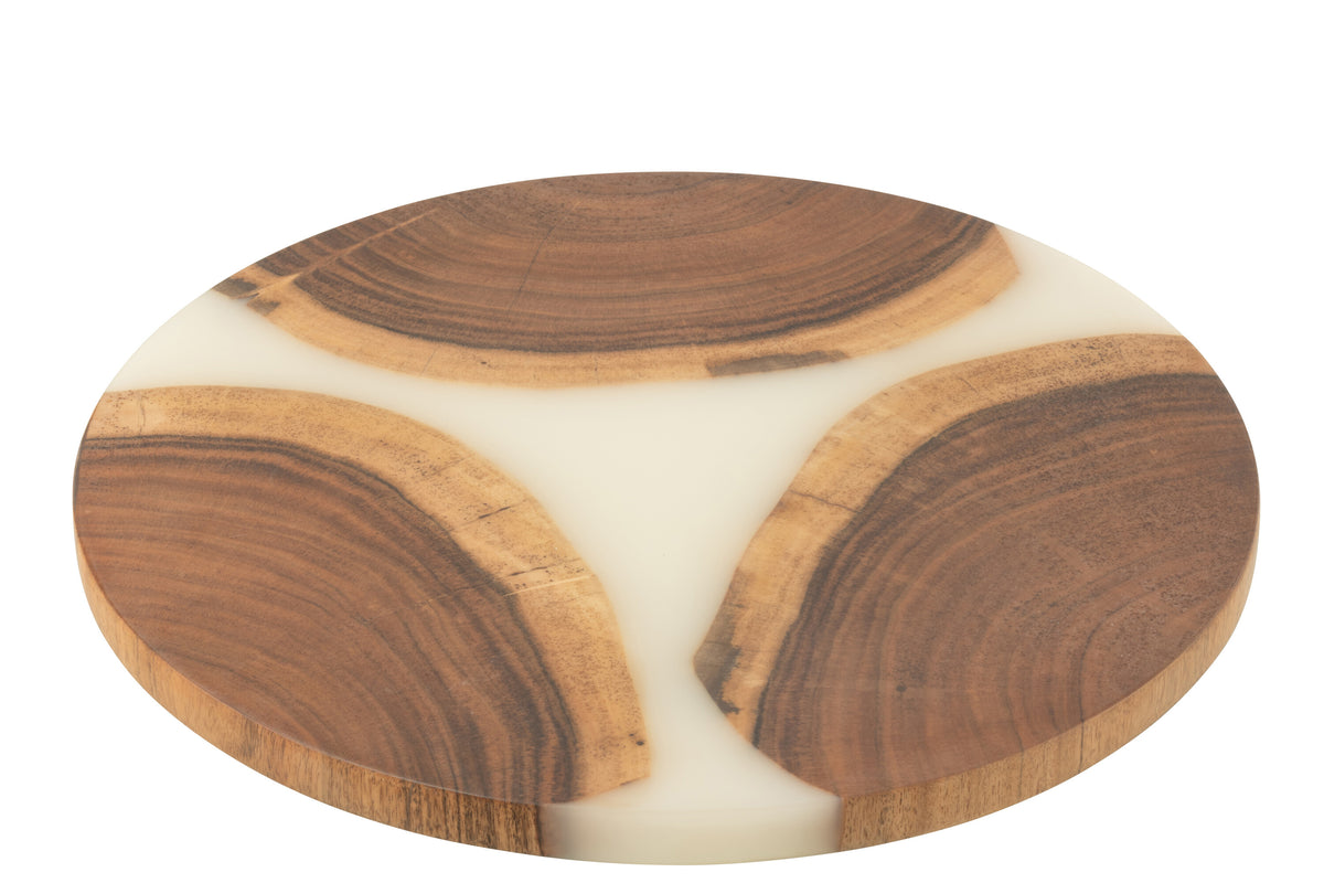 J-Line snijplank Rond - hout/epoxyhars - naturel/wit