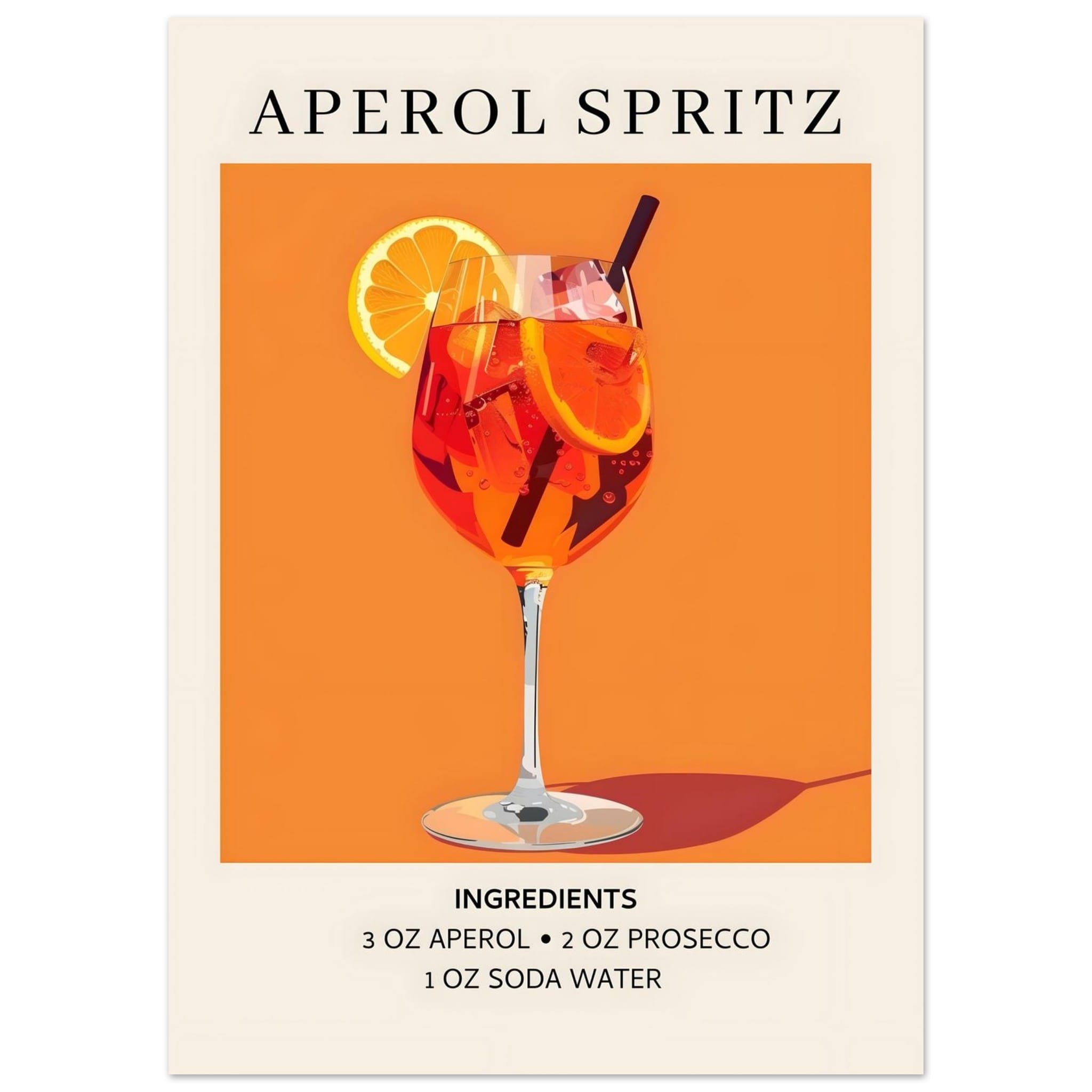 Artfulprints Poster Aperol Spritz - Ingrediënten  - 50x70 cm - Oranje