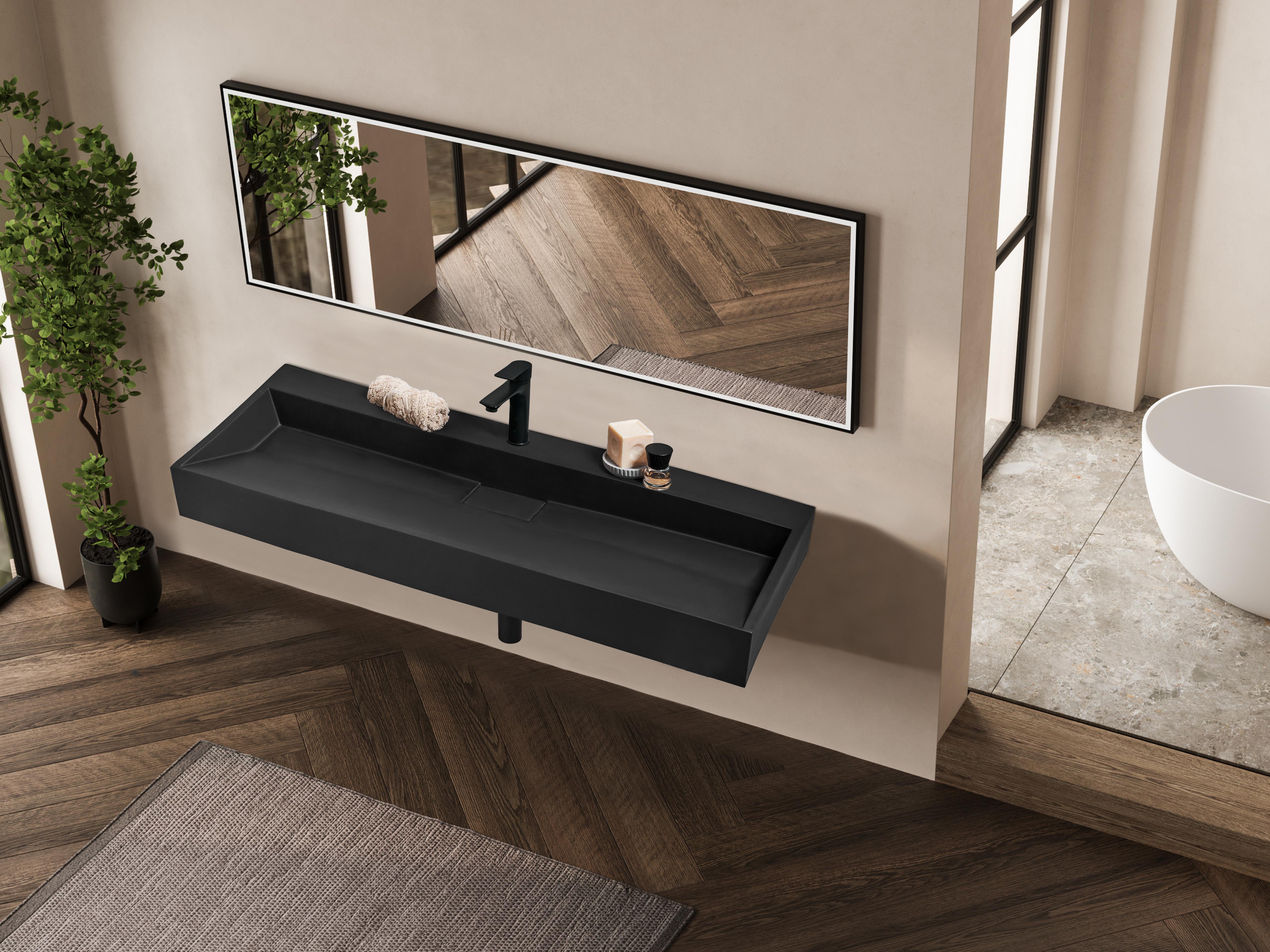 Wall Hung Basin QUENKO 1200 x 460 mm Mineral Cast Black