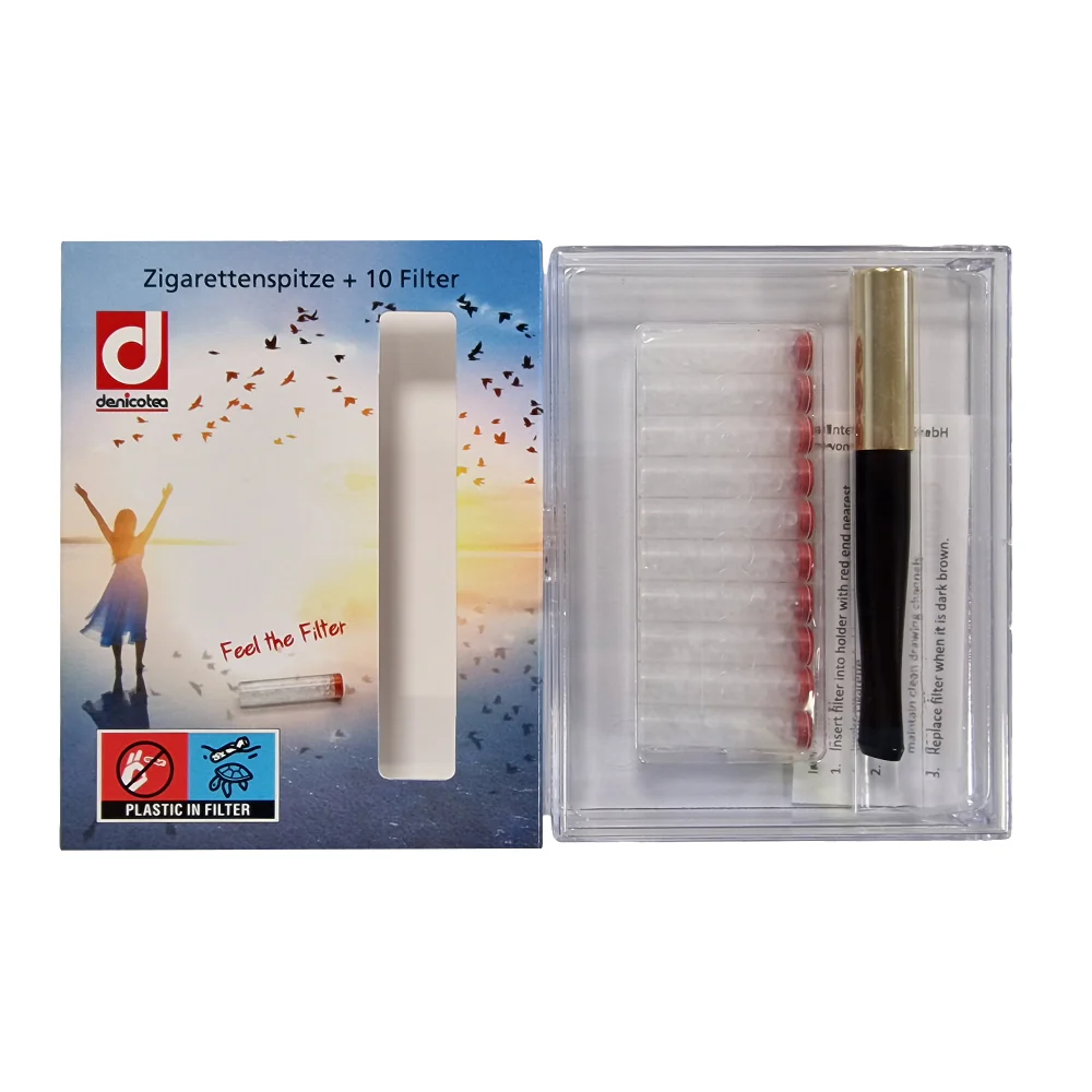 Denicotea Cigarette Holder + 10 x 8mm Filters- Gold & Black