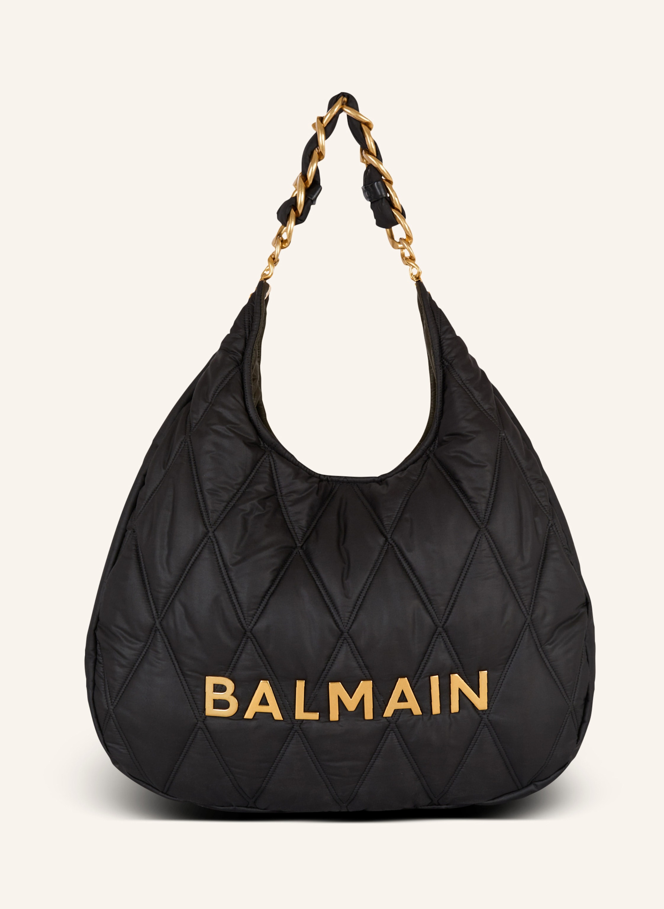 BALMAIN Große Hobo Bag 1945 aus gestepptem Nylon mit Diamond-Muster