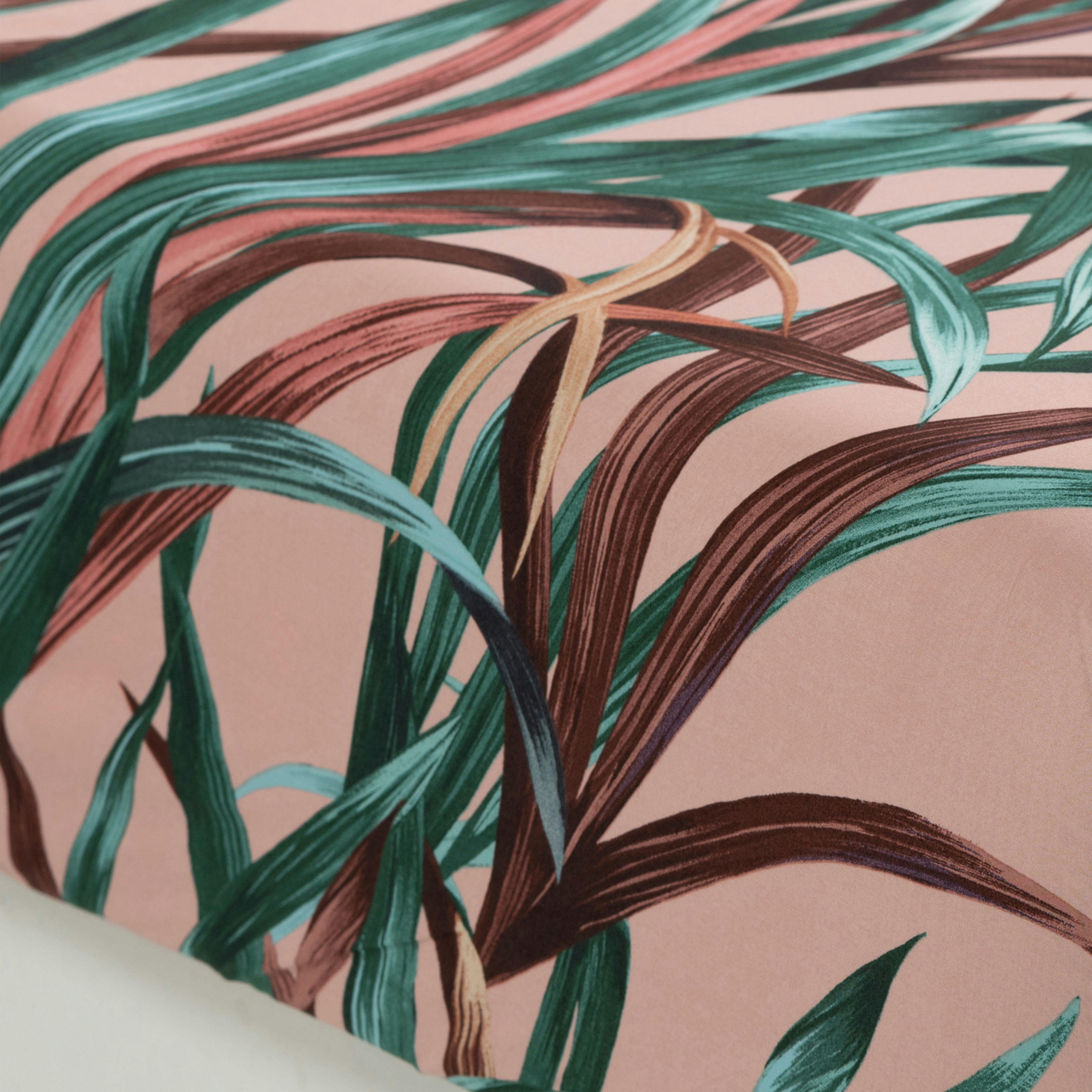CALATHEA - Drap housse percale de coton imprimé bleu 160 x 200 cm