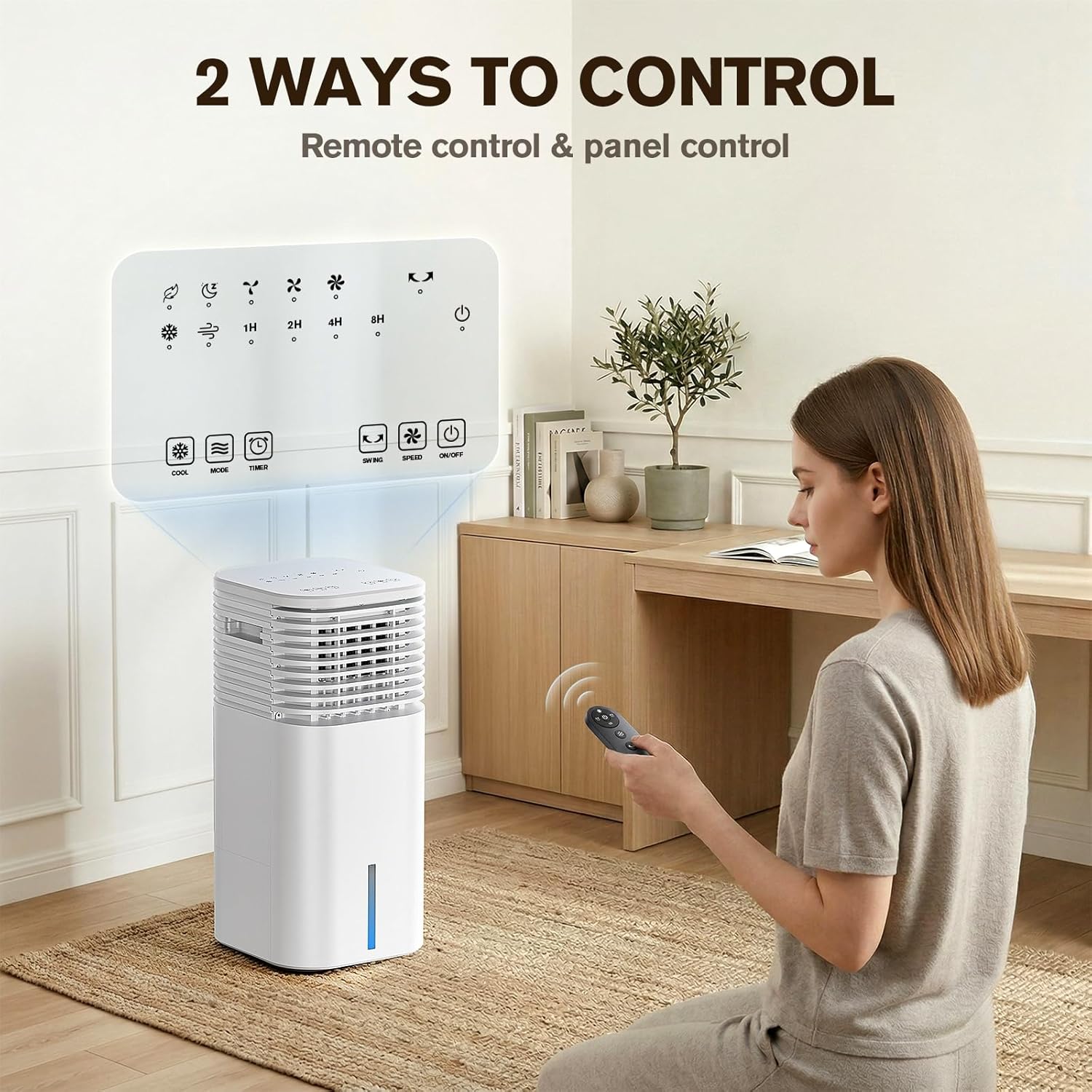24 Windowless Portable Air Conditioner, 15H Timer & 120°Oscillation, 3-IN-1 Portable AC Unit with Remote, 2-Gal Tank, 3 Modes & 3 Speeds, Ultra-Quiet Ventless Swamp Cooler for Home Office, White