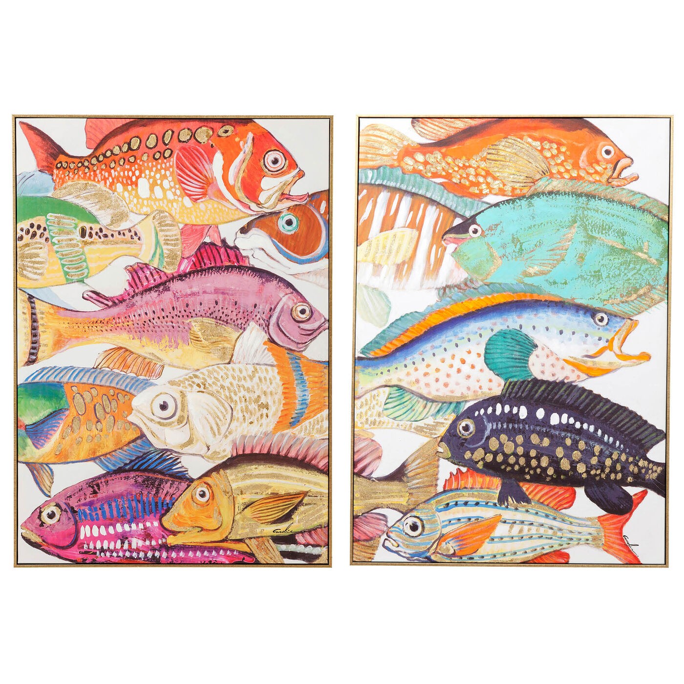 Kare Design Schilderij Fish Meeting 40x50cm (2/Set)