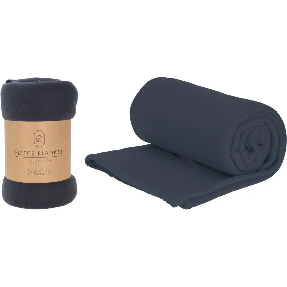 H&S Fleece deken - navy blauw - 125x150 cm - polyester - plaid