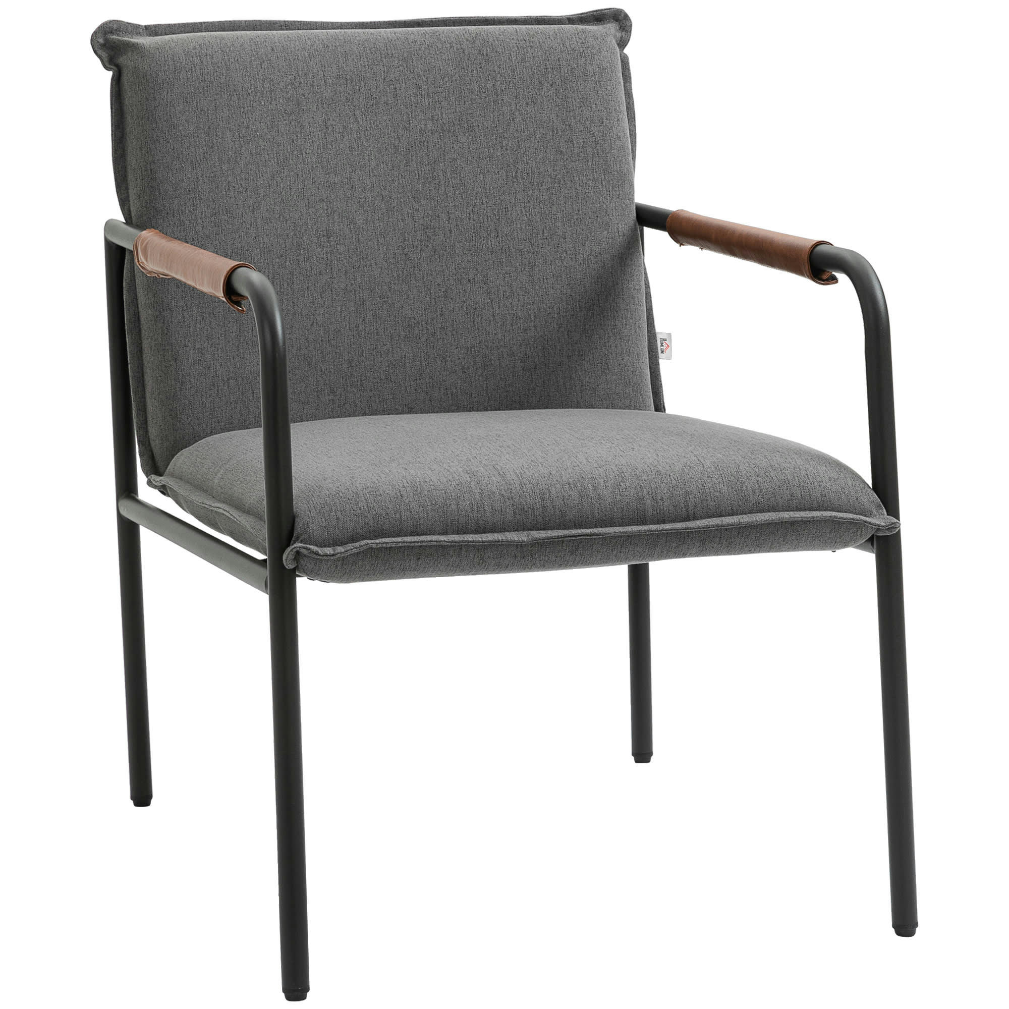- Fauteuil lounge style néo-rétro structure acier tissu aspect lin gris