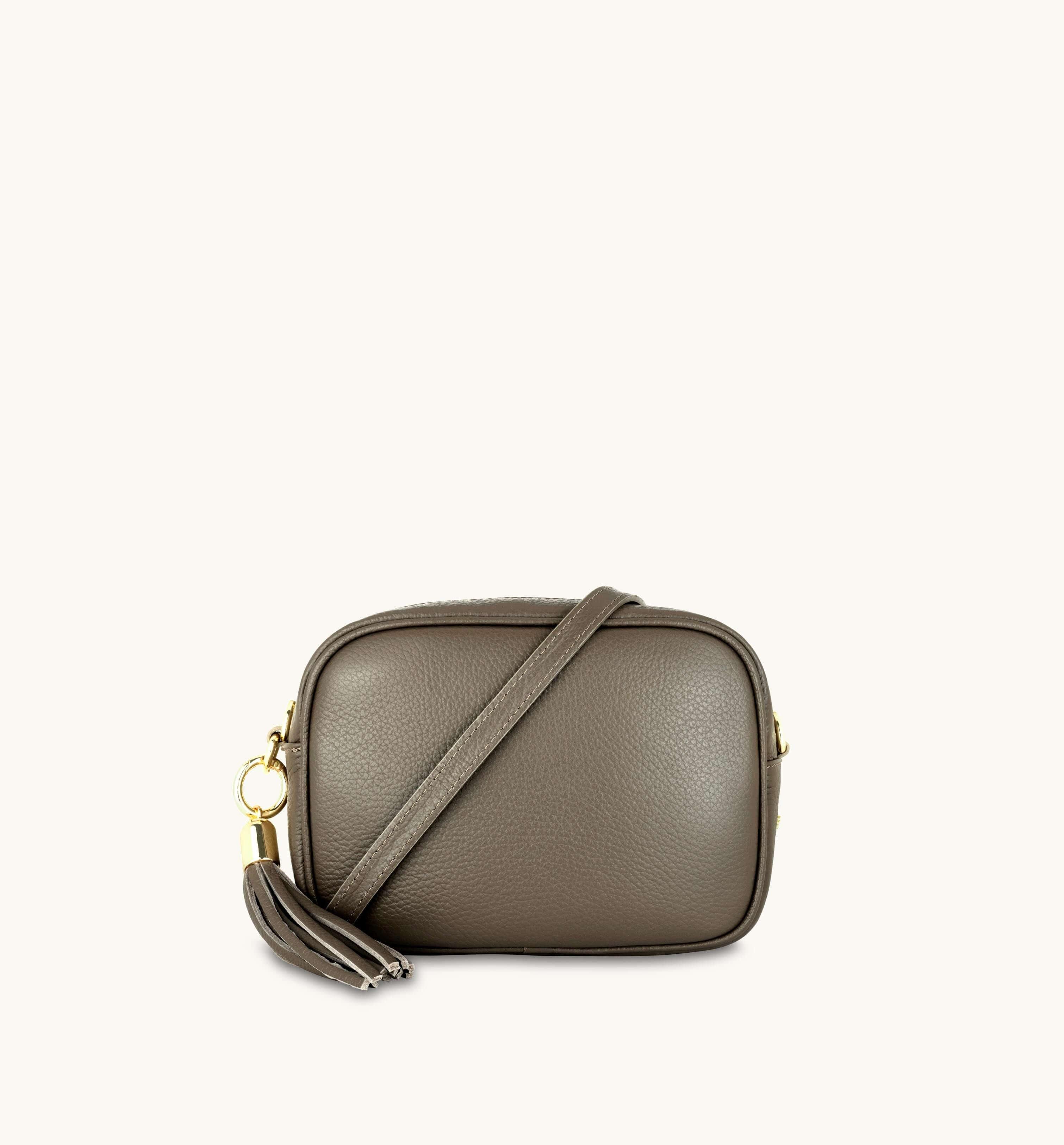 Apatchy London Latte Leather Crossbody Bag With Orange, Tan & Black Stripe Strap