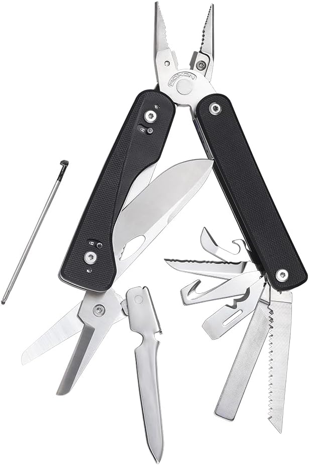 ROXON Flex Titan S805G Multi tool with full size scissors Modular Design and Customizable Tool (Replaceable knife and accessory) 16 tools for Outdoor & Camping