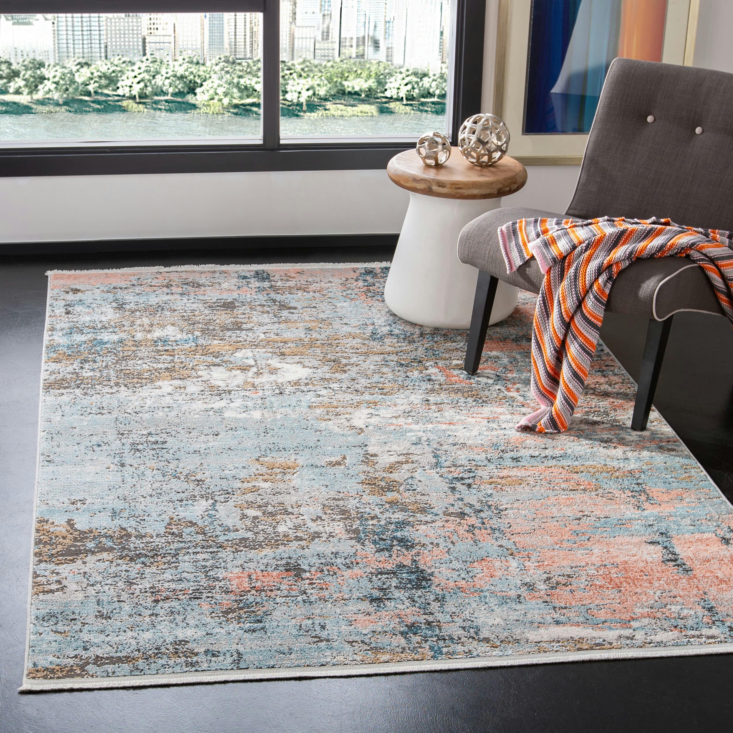 SHIVAN - Tapis de salon interieur en gris & rose, 91 x 152 cm