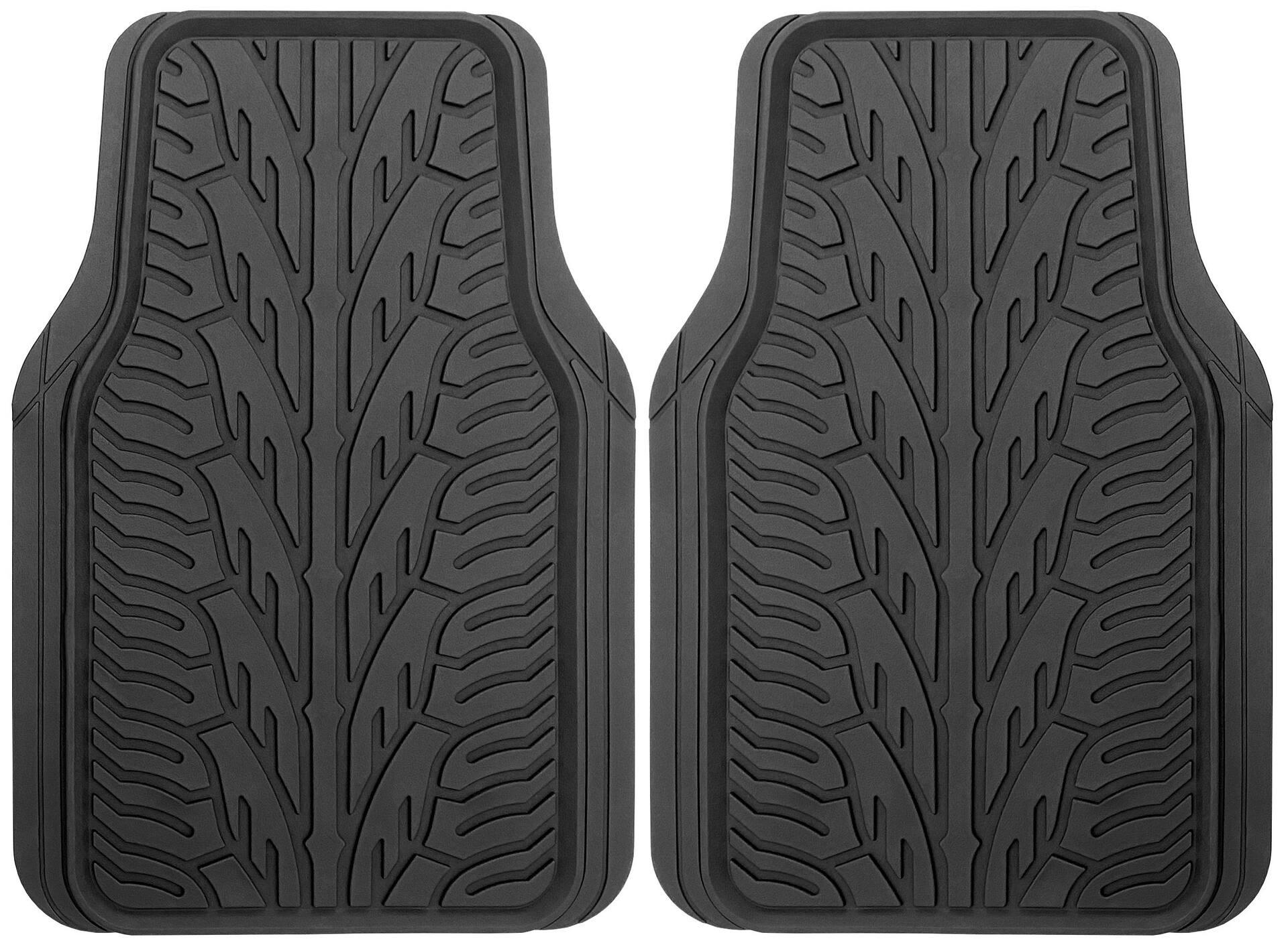 AutoTrends Tire Tread All-Weather Rubber Floor Mat, Black, 2-pc