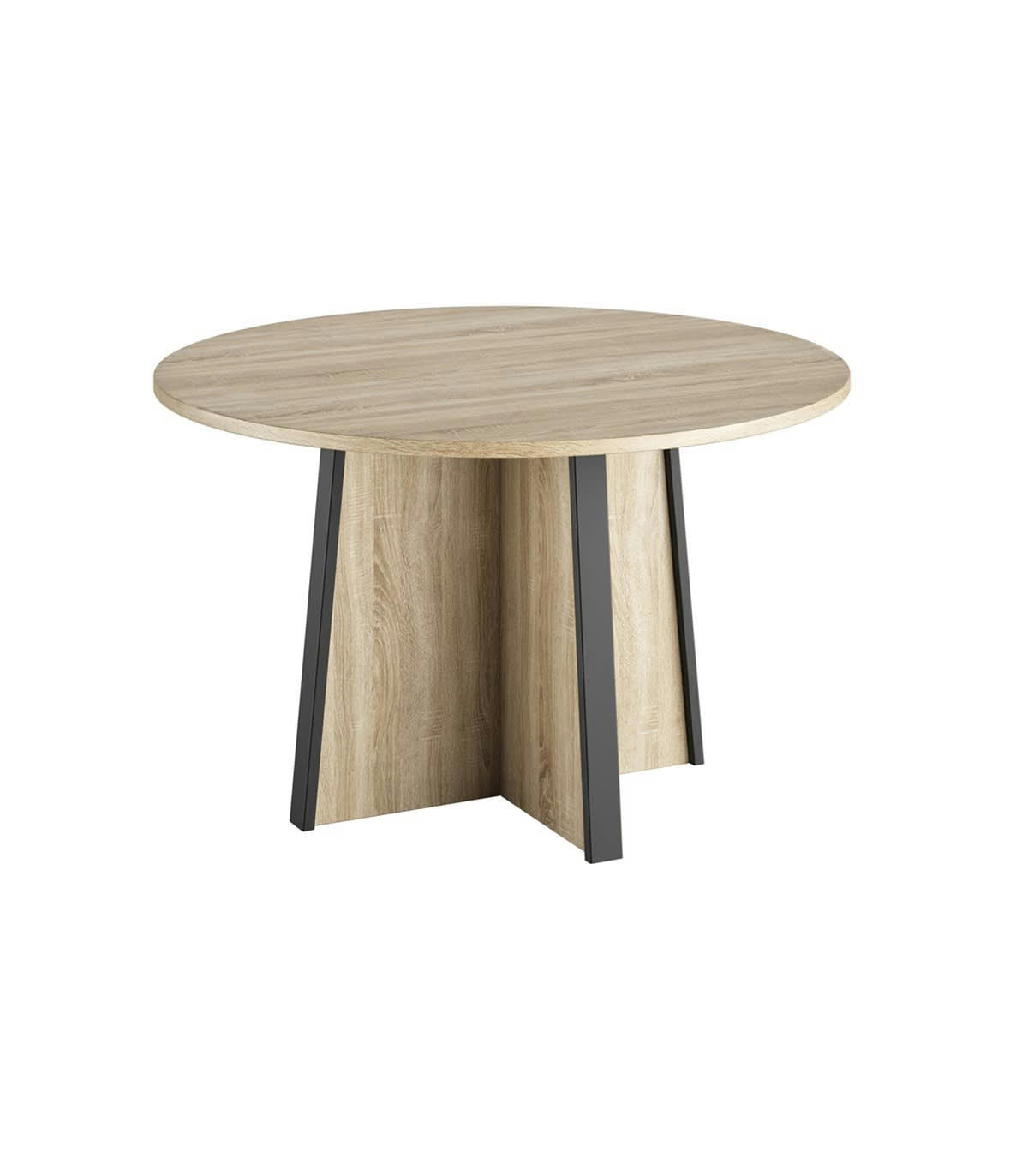 MAMBO - Table Ronde 4 Places L120 cm Décor Bois Clair - Marron clair