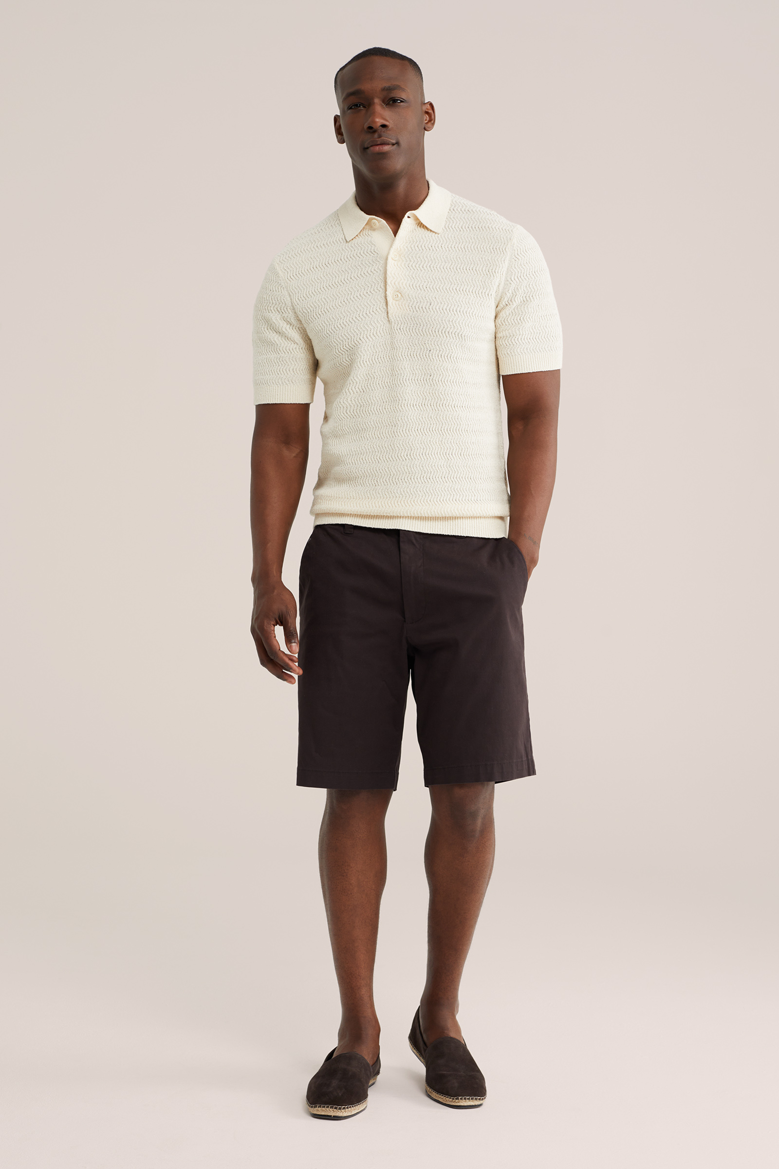 Heren regular fit fijngebreide polo van boucle鈥慻aren