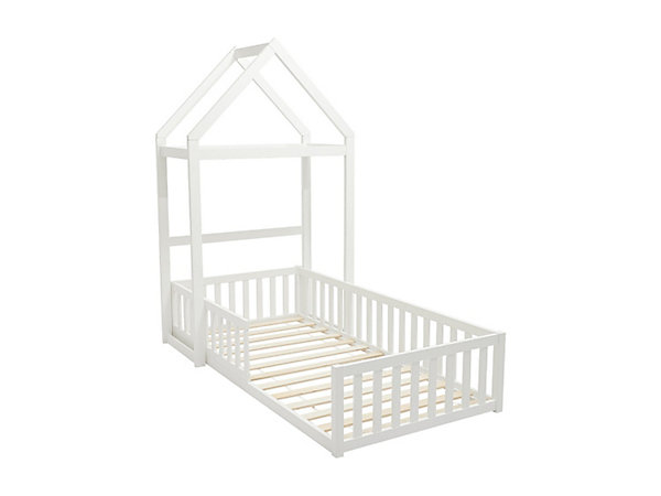 Lit cabane 90 x 190 cm - Pin et MDF - Blanc - VARLAINE