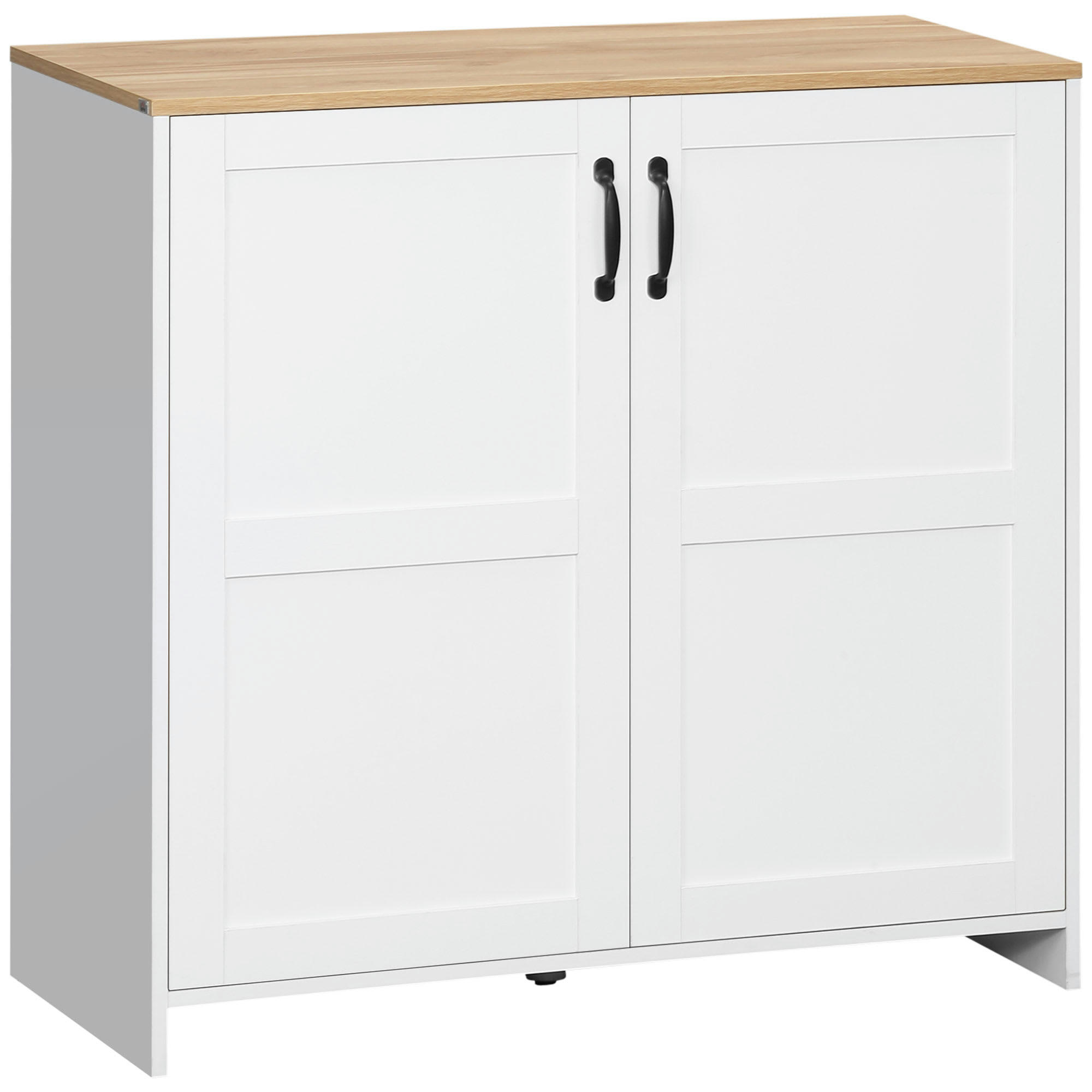 - Buffet 2 portes 2 étagères panneaux blanc aspect bois clair