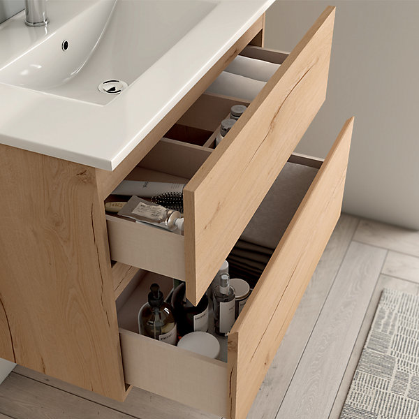 Meuble de salle de bain 100cm simple vasque - 2 tiroirs - sans miroir - MIG - blanc