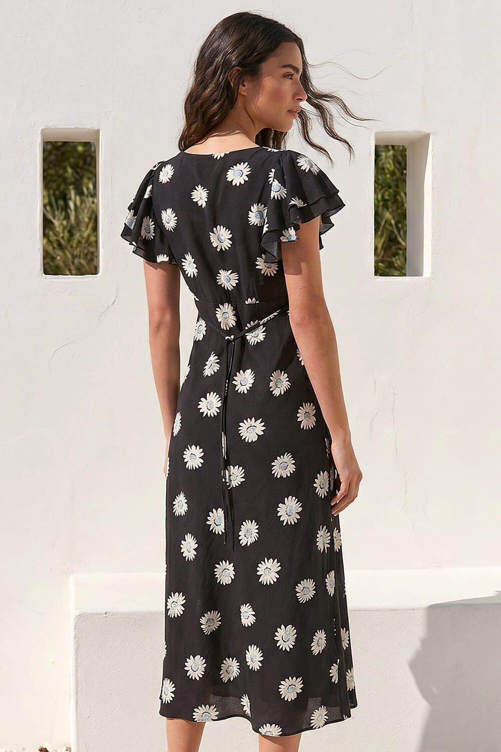 Roman Floral Print Frill Midi Dress