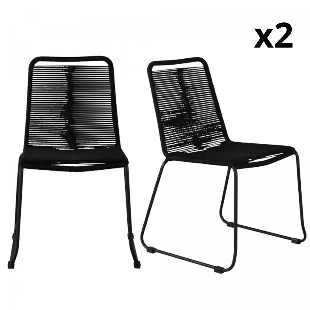 CLARY - Lot de 2 chaises de jardin assise en corde noir