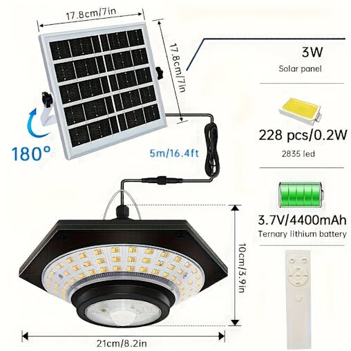 NNETM Solar LED Pendant Light with Remote & Motion Sensor