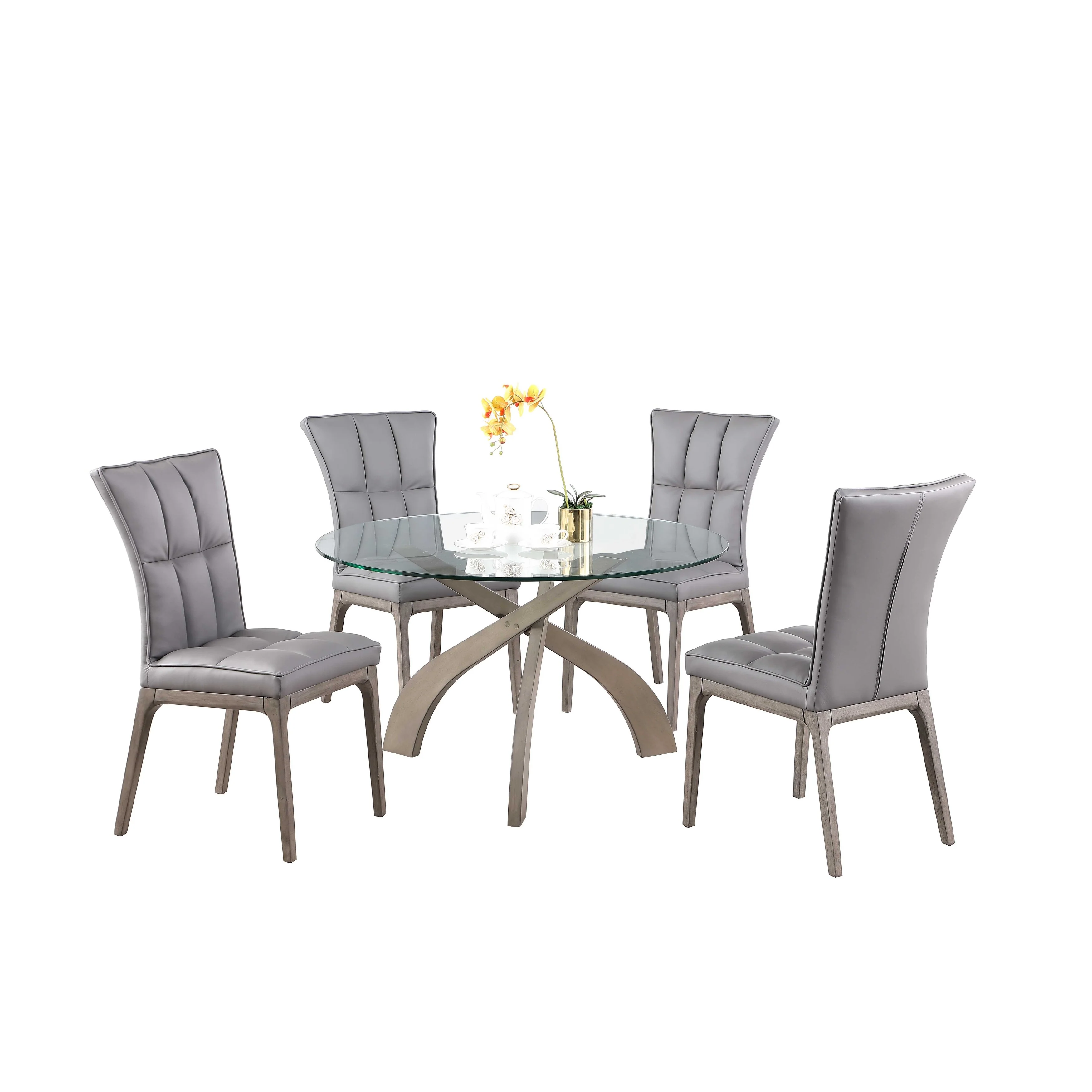 Somette Pogo Criss Cross Dining Set with Gray Chairs