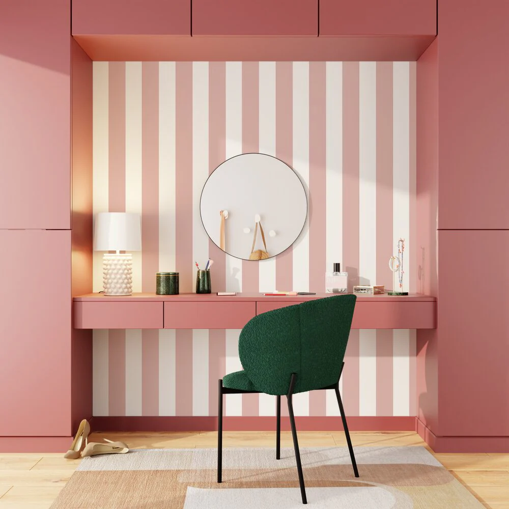 Papier peint intissé VICTOR coloris rose blush et blanc