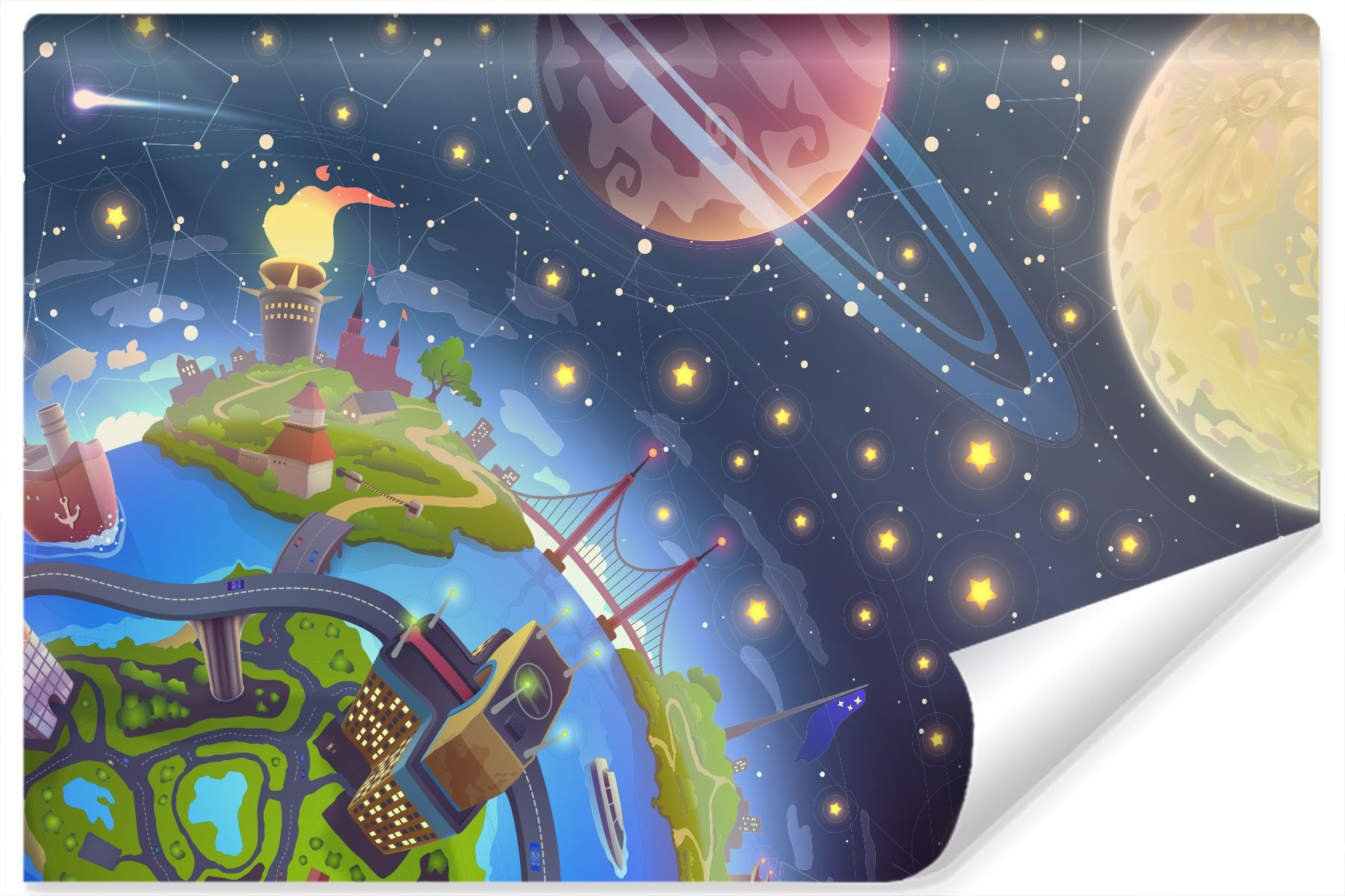 Fototapeta KOSMOS Świat Planeta Miasto 3D 90x60cm