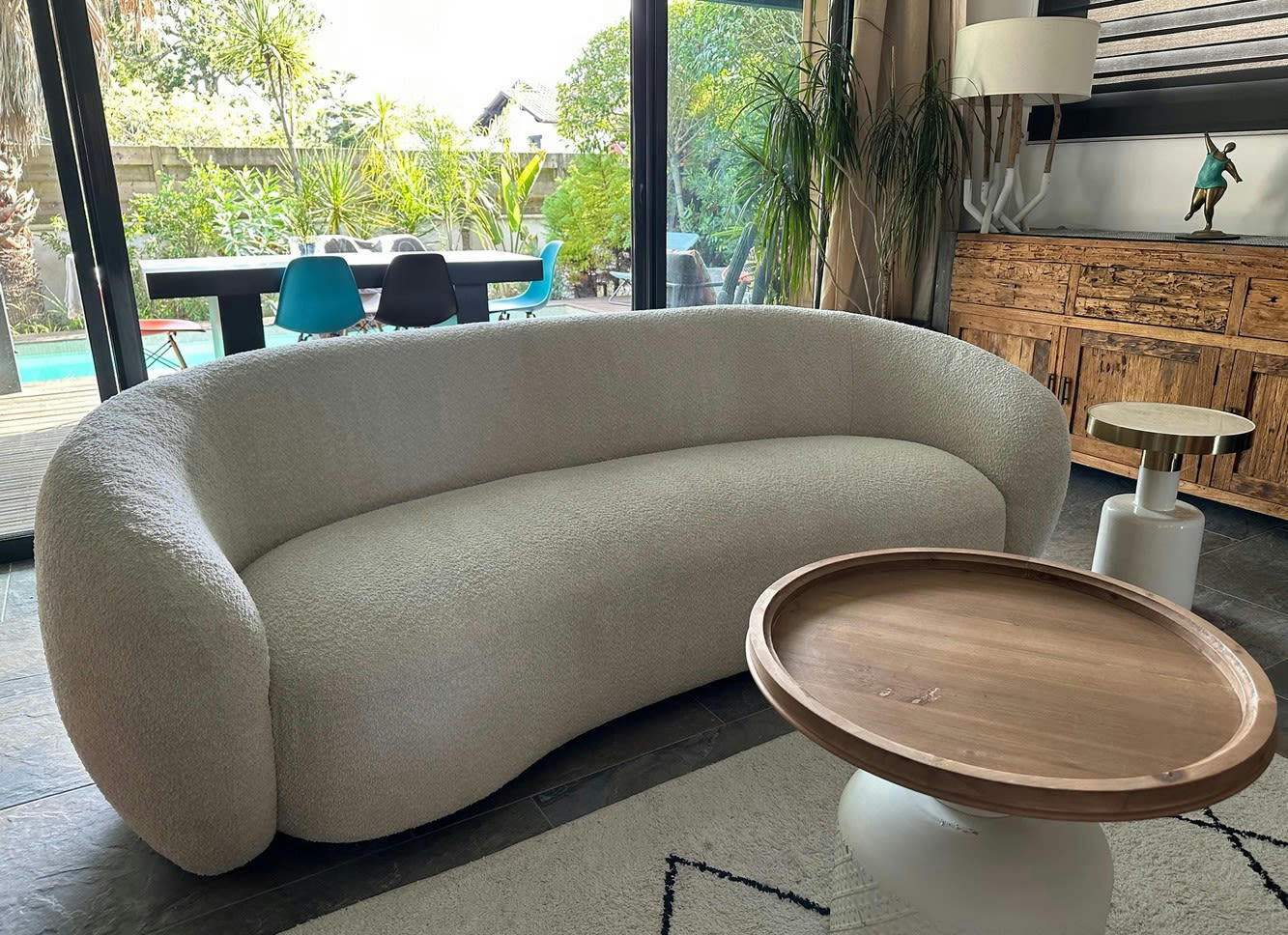 MOON - Canapé 3 places tissu bouclé blanc