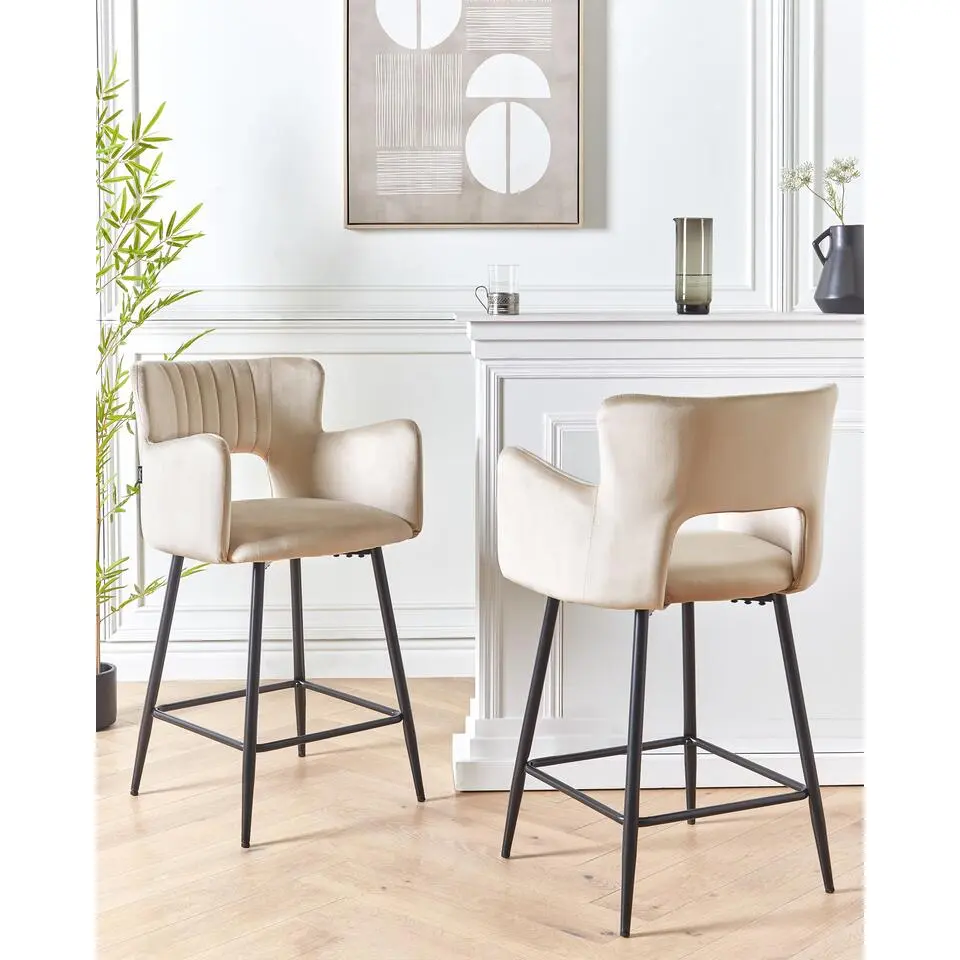 SANILAC - Barkruk set van 2 - Taupe - Fluweel