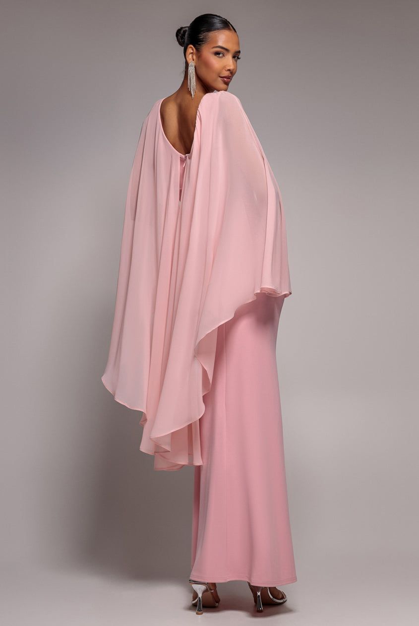 Goddiva Cape Sleeve Chiffon And Scuba Crepe Maxi Dress