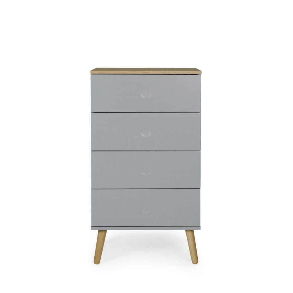 DOT - Petit meuble de rangement en bois 4 tiroirs H98cm gris clair