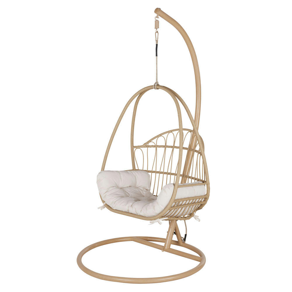 Fava - Fauteuil suspendu extérieur en résine imitation rotin et coussin écru