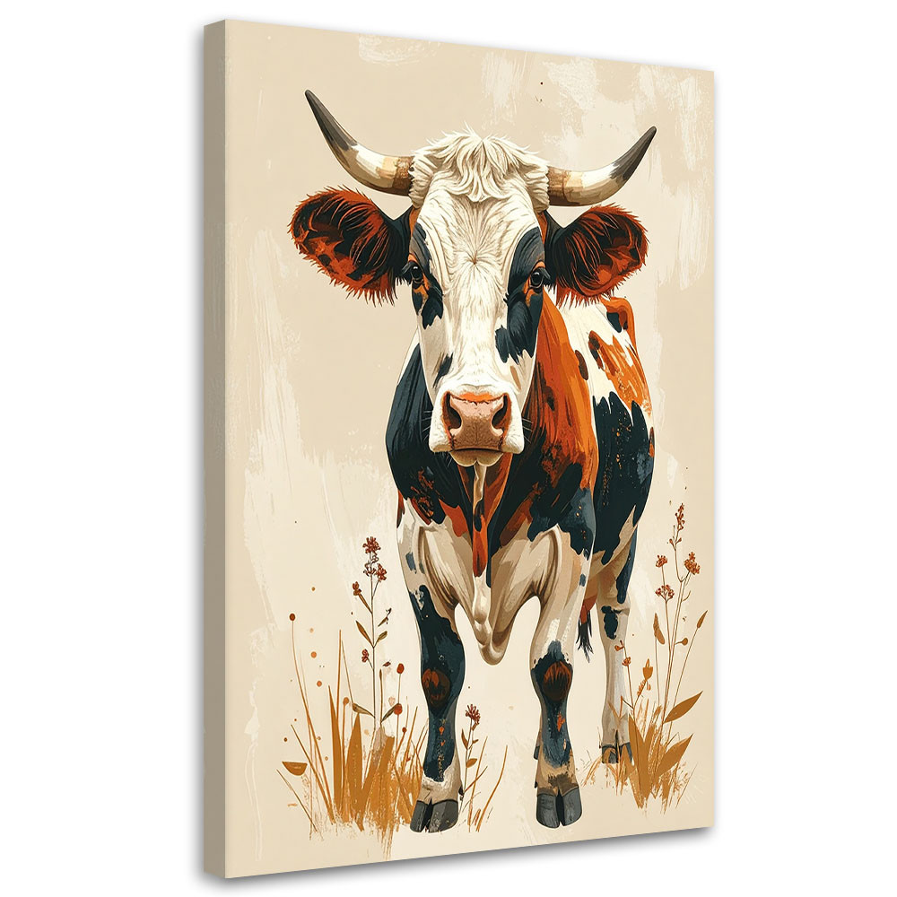 Obraz do pokoju dziecka nastolatka, Krowa zwierzę na beżowym tle 20x30