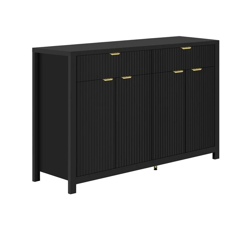 Wave-Patterned Sideboard Featuring 4 Doors, 2 Drawers & 3 Adjustable Shelves, Accented With Sleek Aluminum Arc Handles .