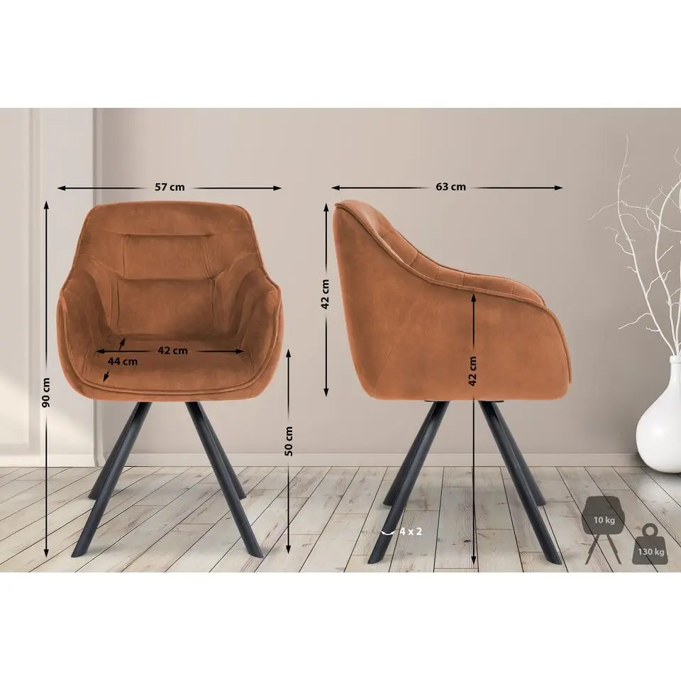 CLP Eetkamerstoel Russel zwart Frame - Fluweel - koffie