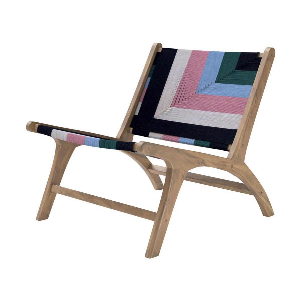 CALLIE - Fauteuil multicolore en fil de laine tressé et bois de teck