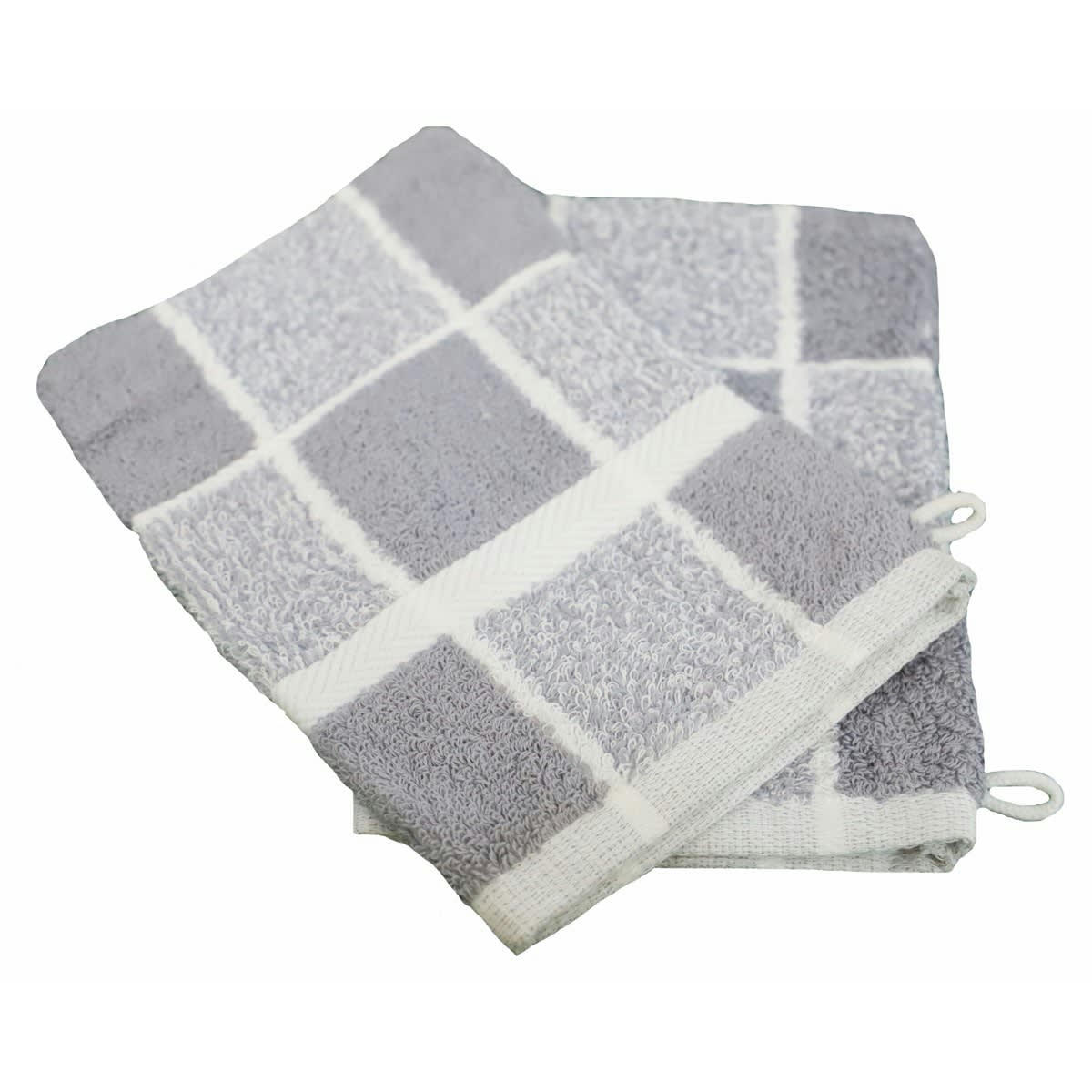 GANTS CELESTE - Lot de 2 gants de toilette carreaux en coton gris 15x21 cm