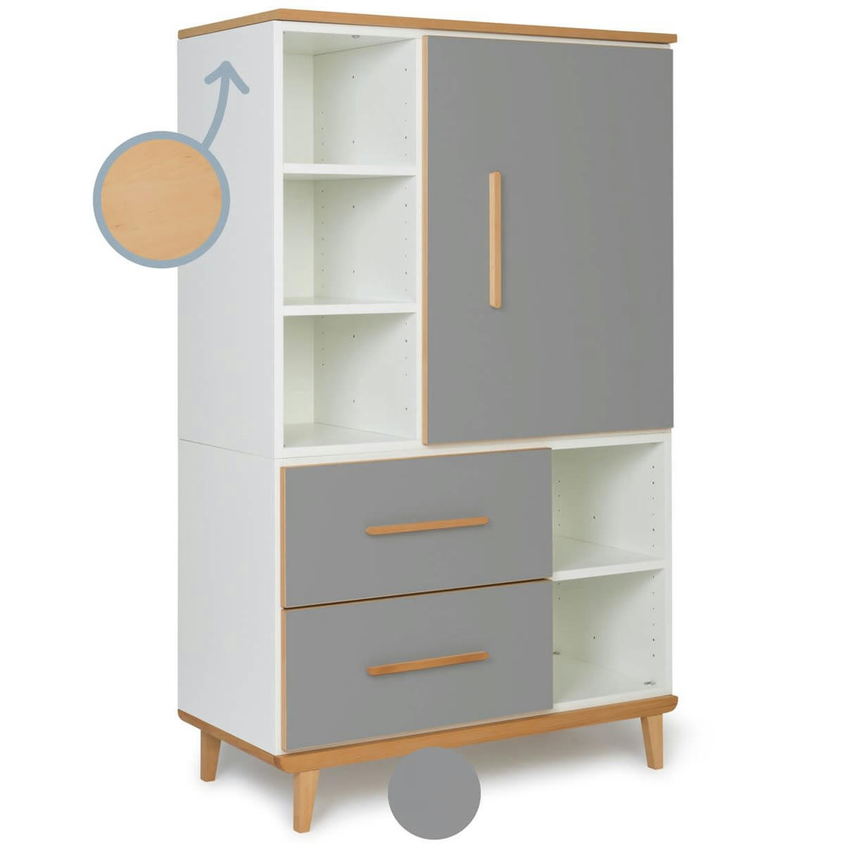 NADO - Armoire 147cm 1 porte 2 tiroirs gris ardoise