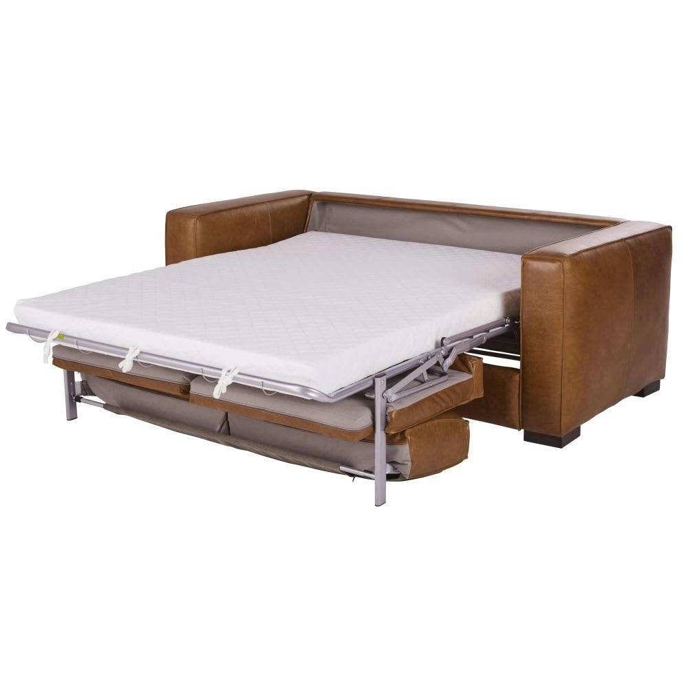 Berlin - Canapé-lit 3 places en cuir marron