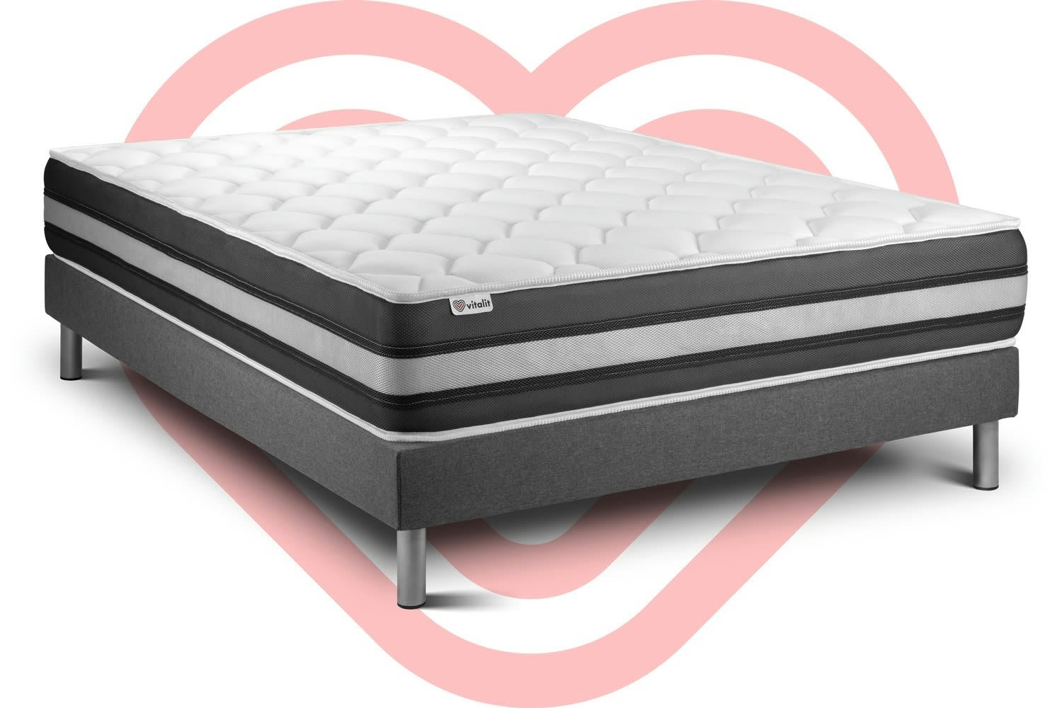 VITALSPRING ZEN - Ensemble Ressorts  et Mémoire de forme 140x200cm kit Gris
