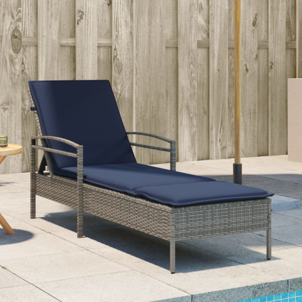 Leżak z poduszką Szary 63x200x81 cm Polirattan