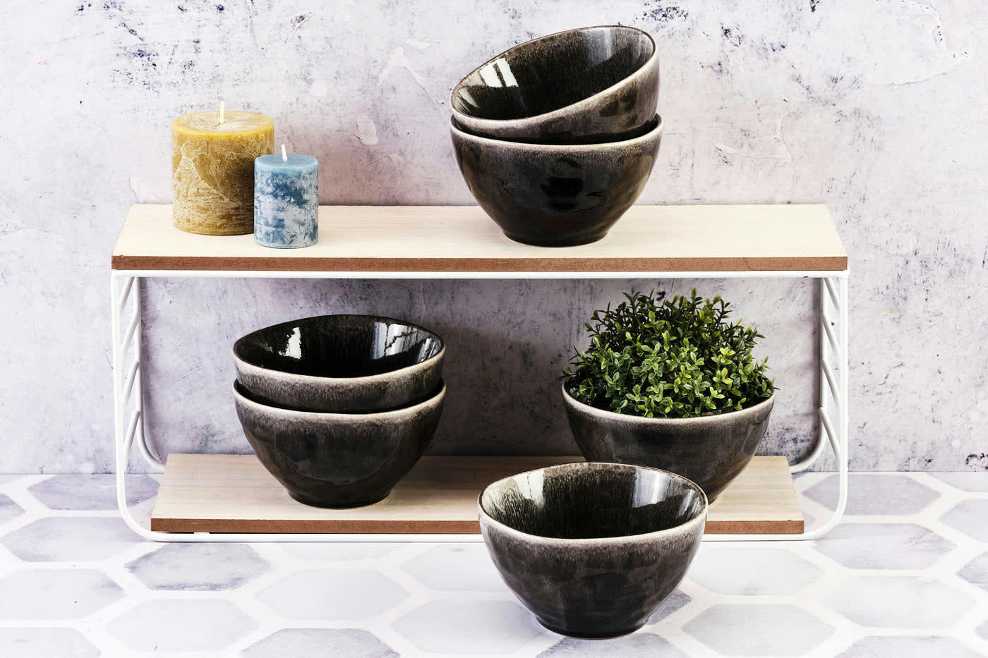 MOON - Lot de 6 bols petit-déjeuner en grès noir D14,5