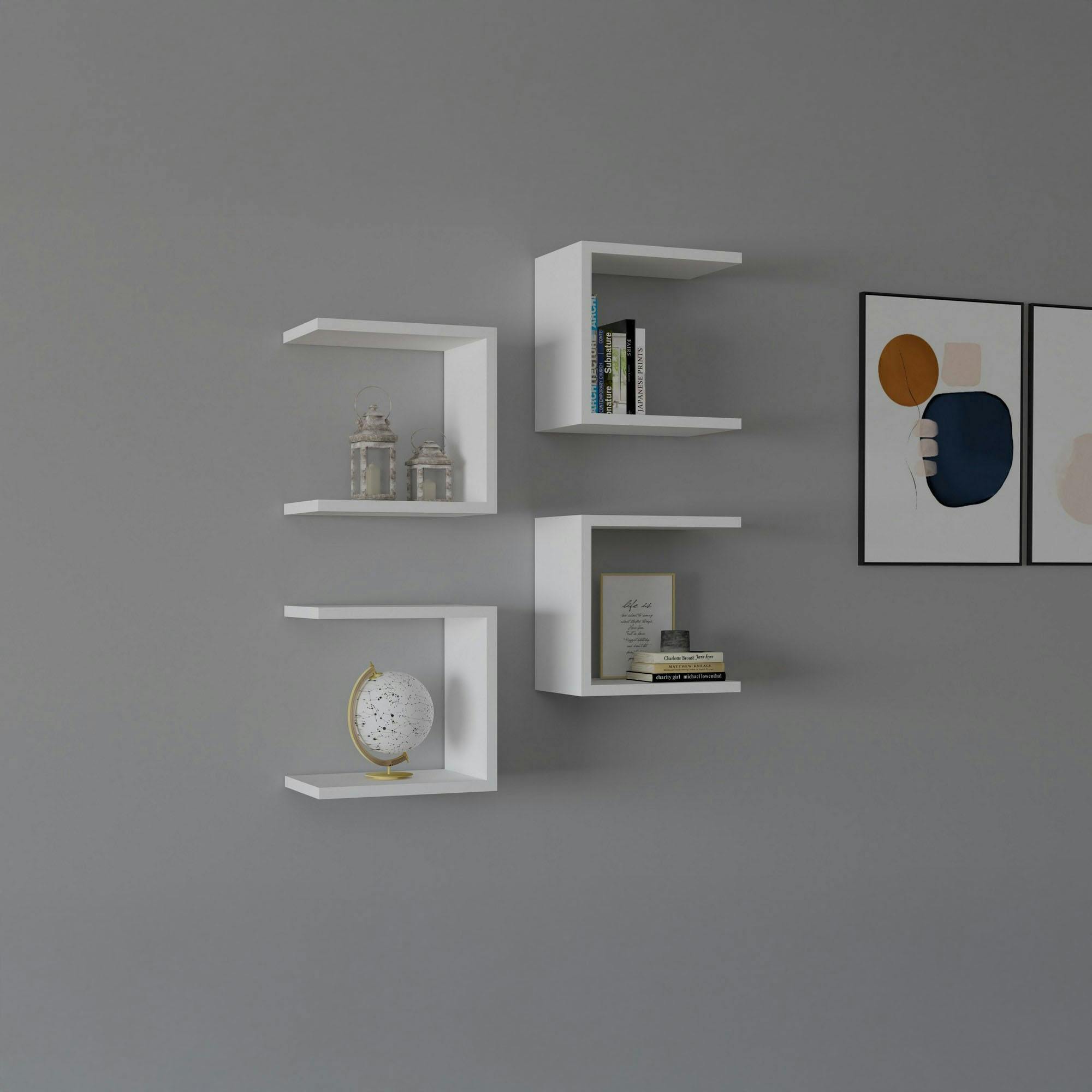Etagère murale modulable blanche forme U (lot de 4) MARFA