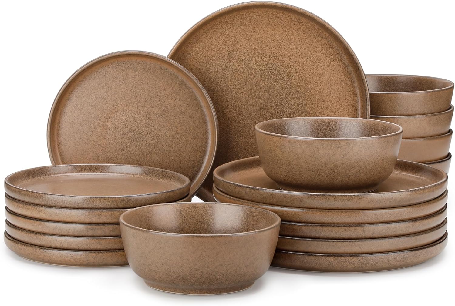 vancasso Plates and Bowls Sets, 18 Pieces Modern Ceramic Dinnerware Set for 6, Dish Set for Kitchen, Dinner Set Stoneware Dishware Set Microwave and Dishwasher Safe, Brown, Series ZERMATT