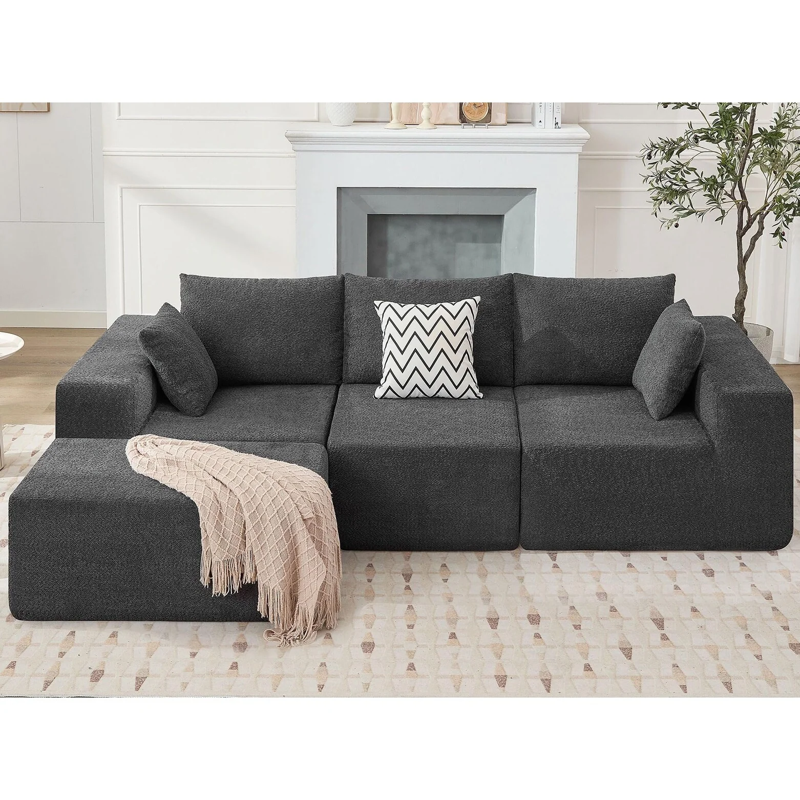103 Fabric Modular Sectional, L-Shaped with Chaise, No Assembly