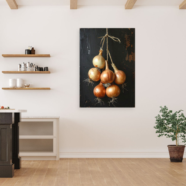 Obraz do kuchni restauracji baru jadalni, Wisząca cebula warzywa 20x30