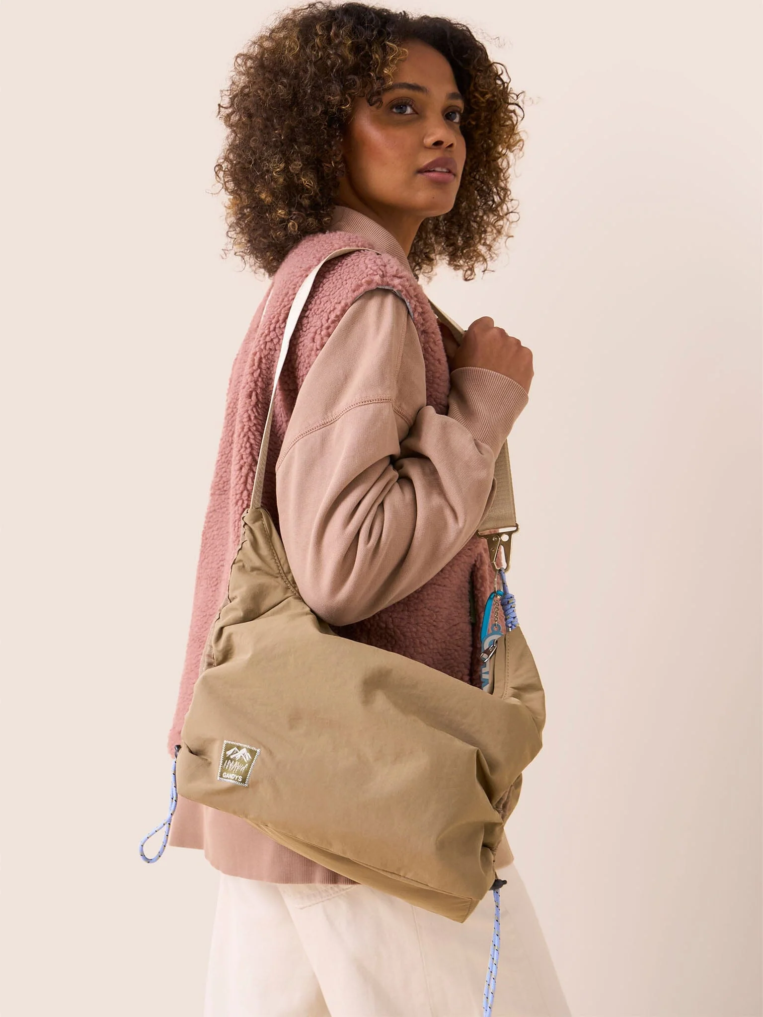 Carabiner Club Recycled Small Crescent Bag in Taupe