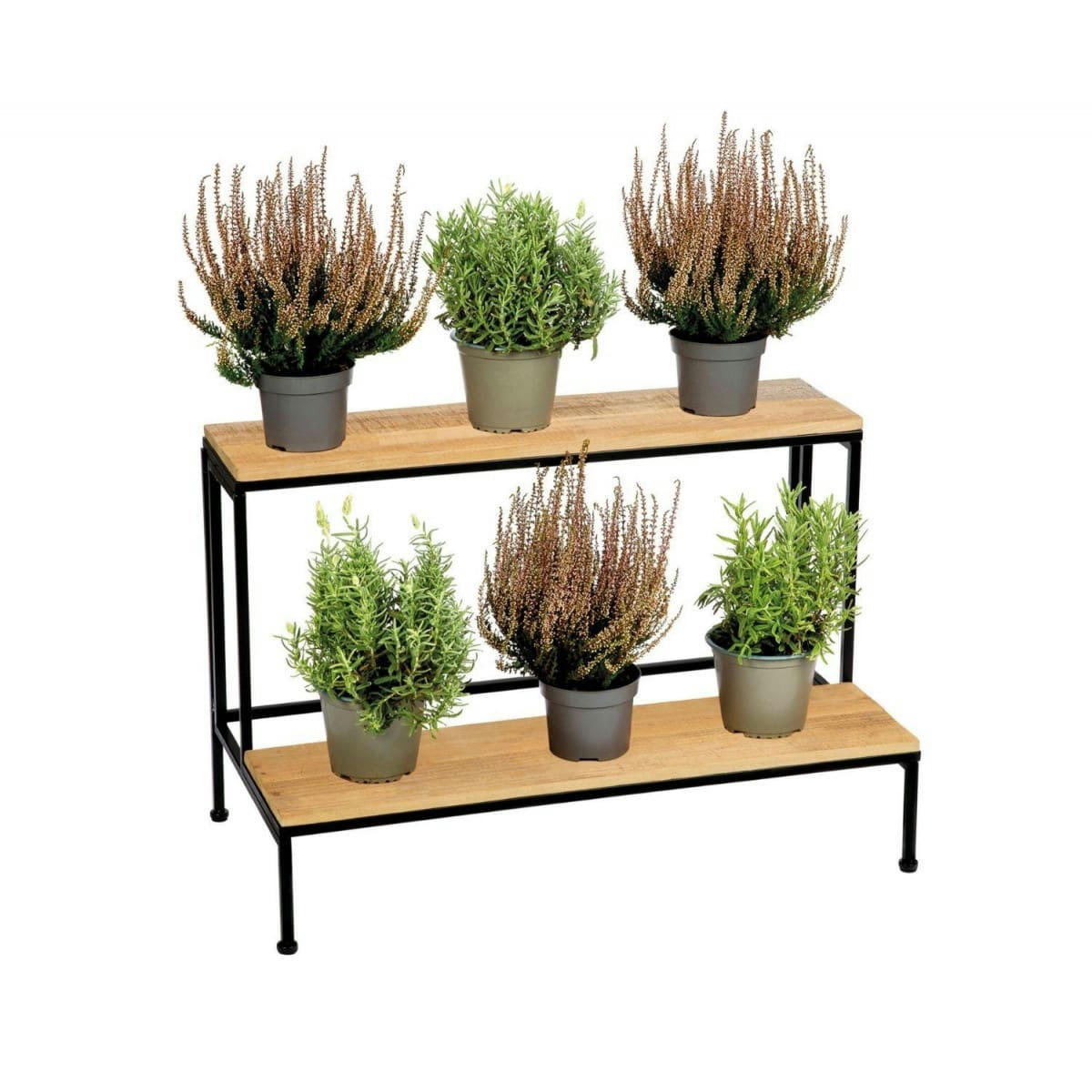 - Support pots plantes étagé en métal noir et bois 75x40x49cm